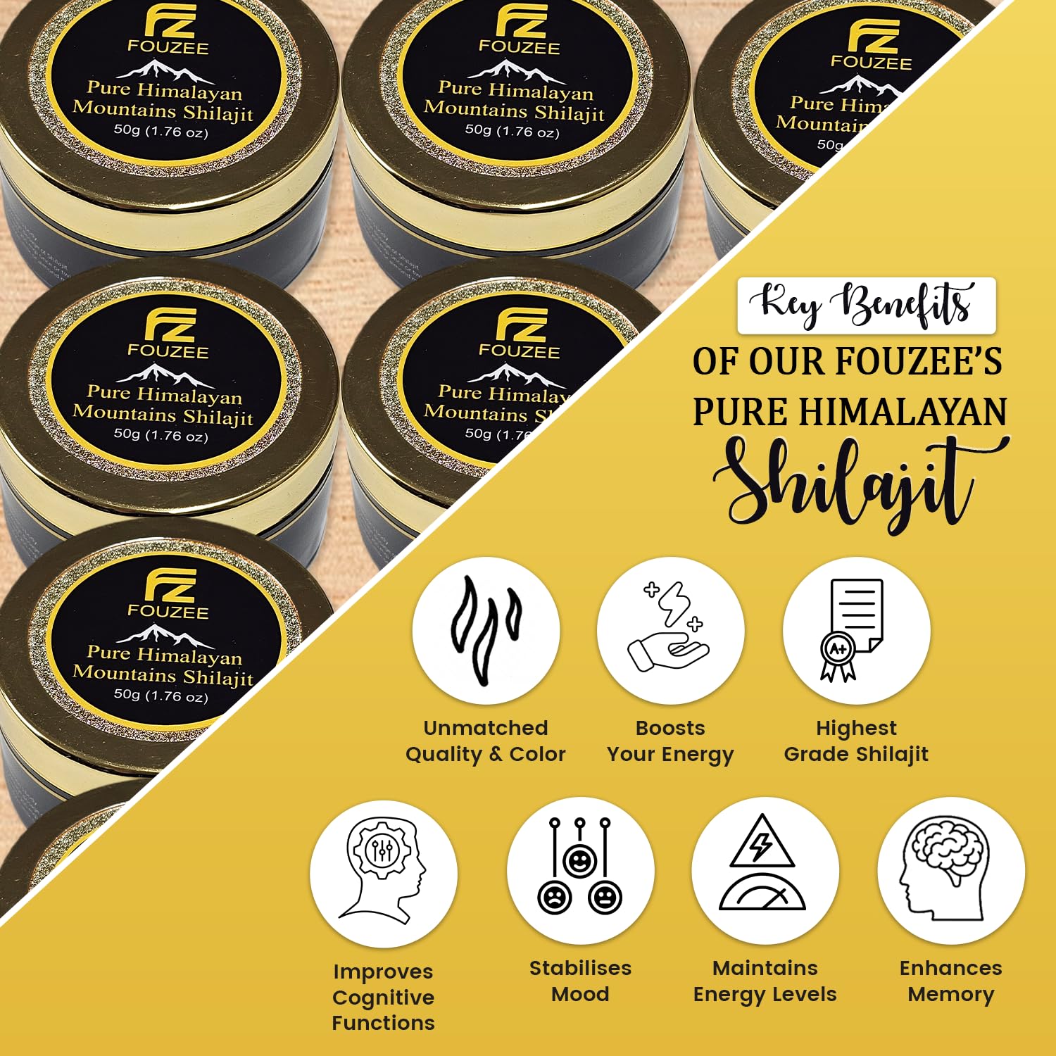 Authentic Hard Consistency Pure Himalayan Shilajit with 77% Fulvic Acid - Natural Source of Minerals - 50g with Stainless Steel Spoon