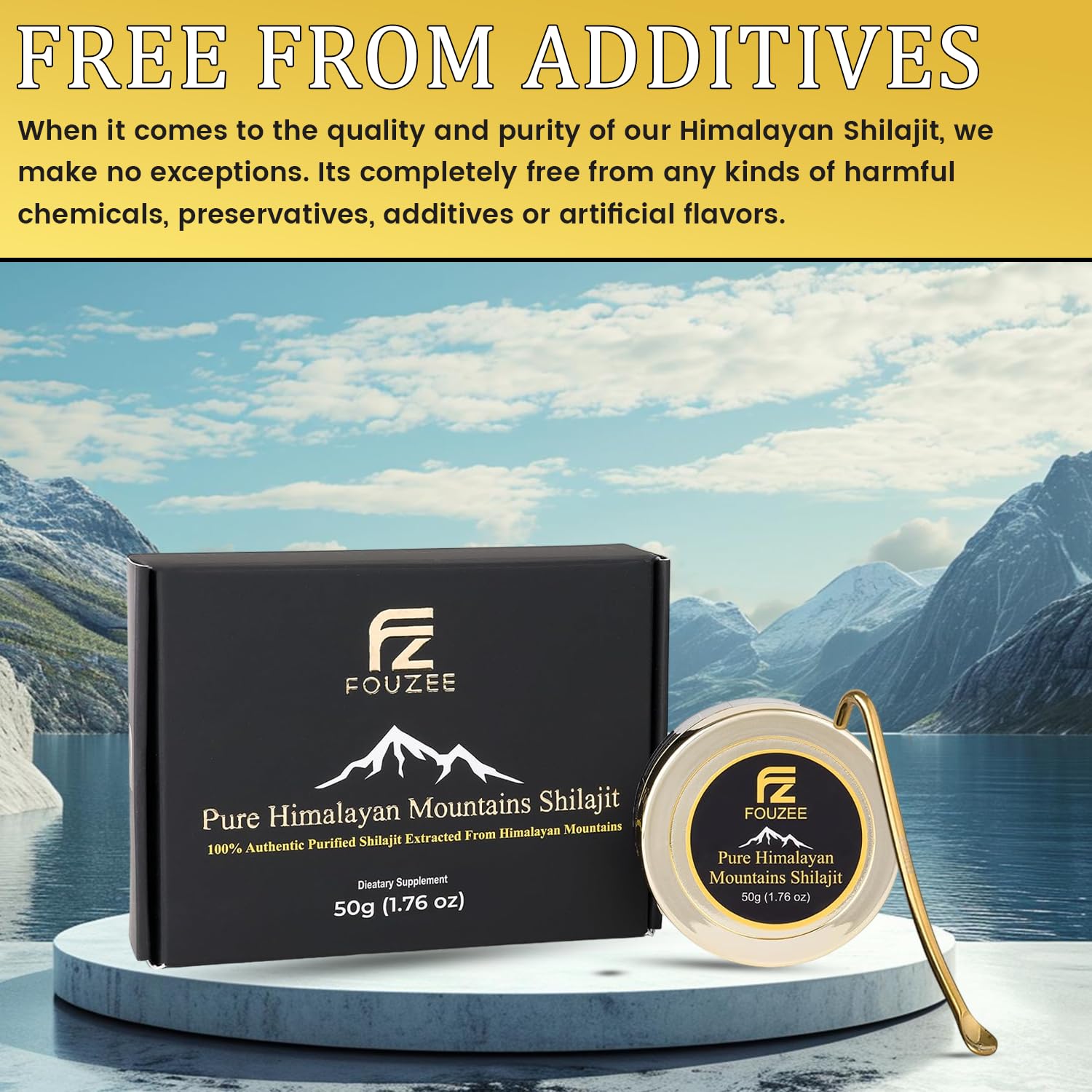 Authentic Hard Consistency Pure Himalayan Shilajit with 77% Fulvic Acid - Natural Source of Minerals - 50g with Stainless Steel Spoon