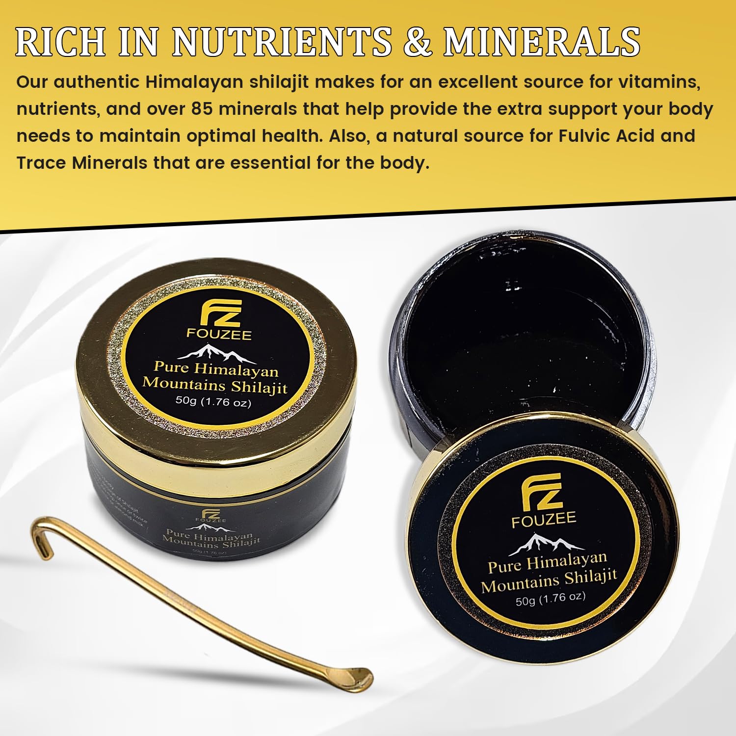 Authentic Hard Consistency Pure Himalayan Shilajit with 77% Fulvic Acid - Natural Source of Minerals - 50g with Stainless Steel Spoon