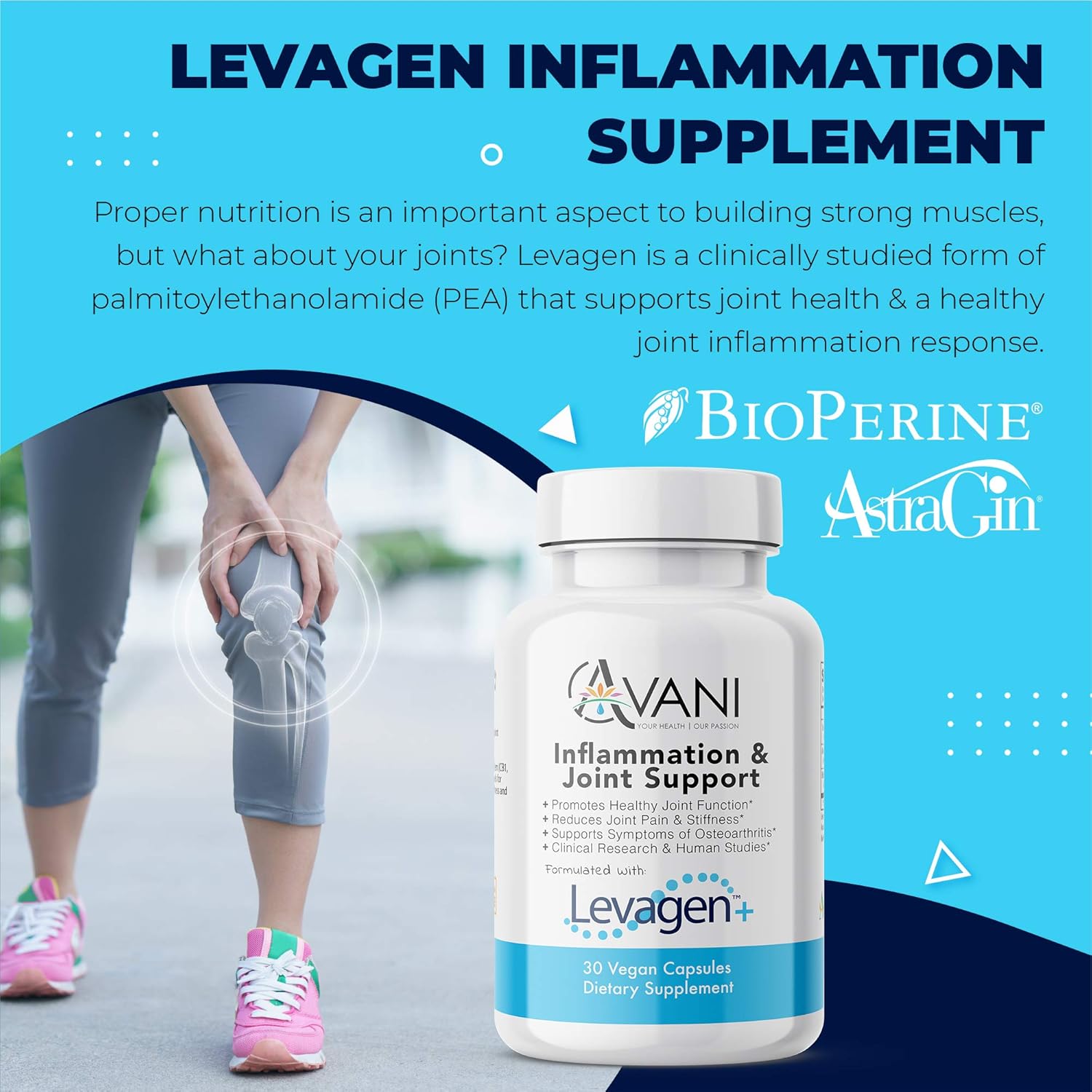 Avani Health Levagen Inflammation Supplement - Joint Support for Pain Relief - Enhanced Absorption with Bioperine and AstraGin - Gluten Free - 30 Vegan Capsules