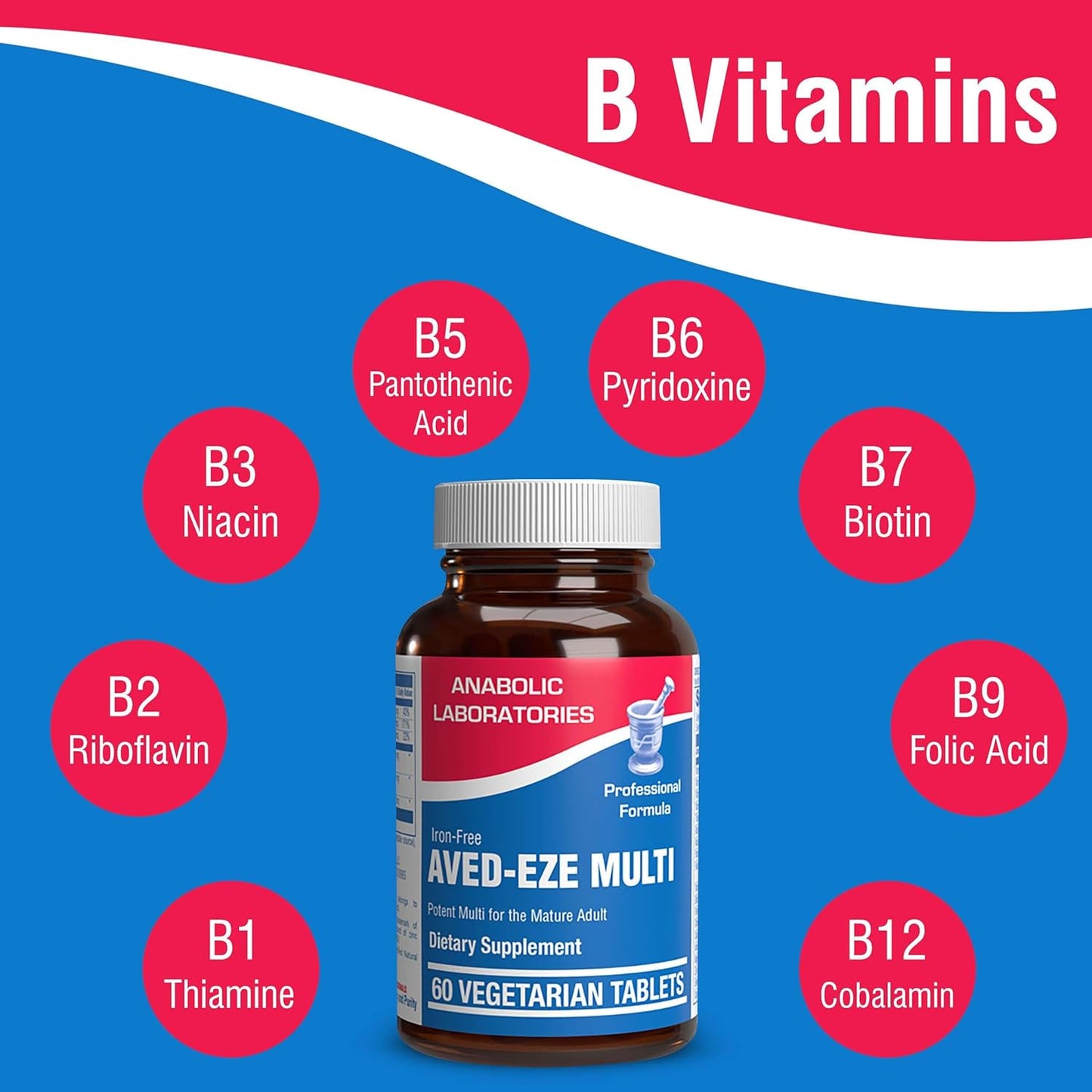 AVED Eze Iron-Free Daily Multivitamin for Men and Women - Digestive Blend, 60 Tablets - Vitamin A, C, D, E, B Complex
