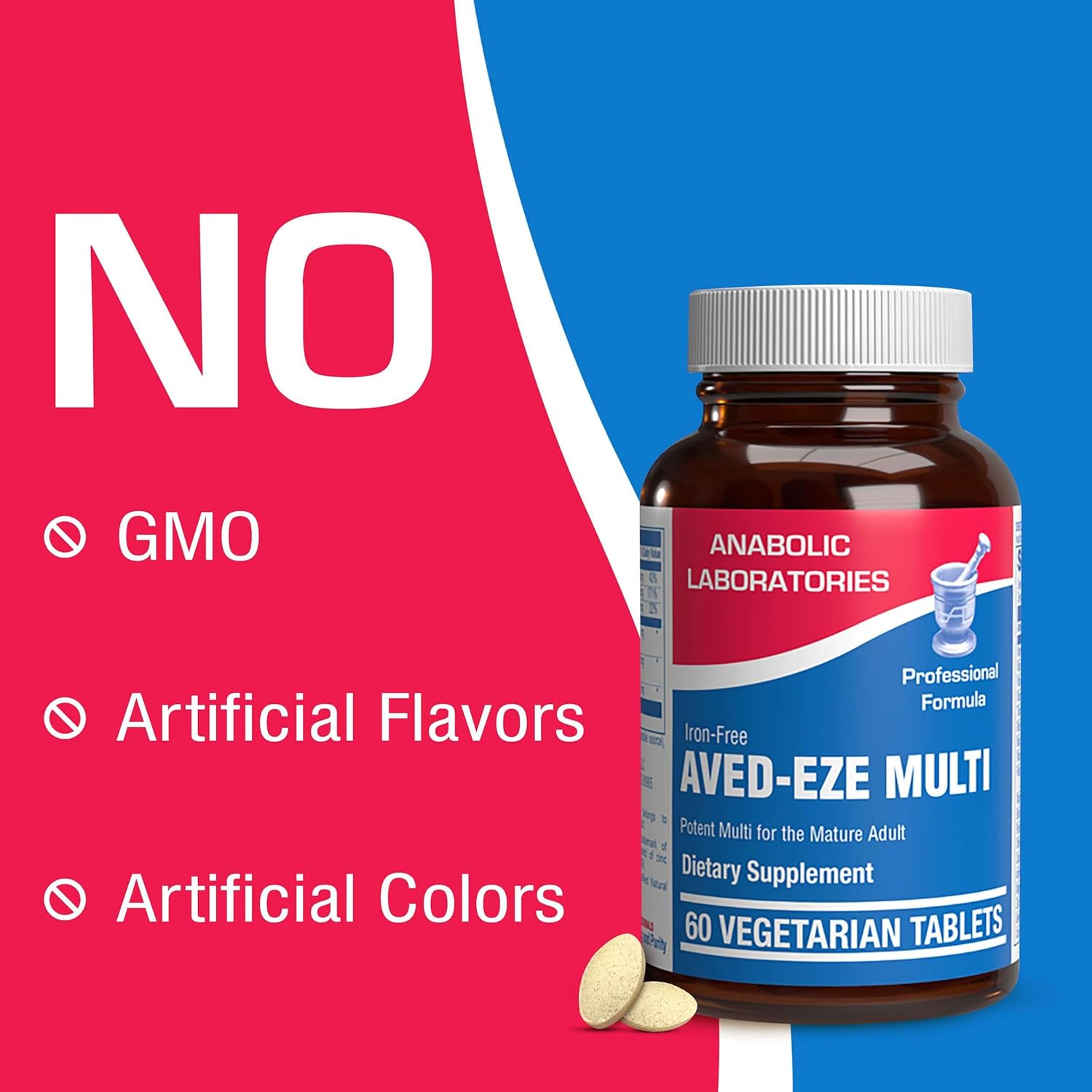 AVED Eze Iron-Free Daily Multivitamin for Men and Women - Digestive Blend, 60 Tablets - Vitamin A, C, D, E, B Complex