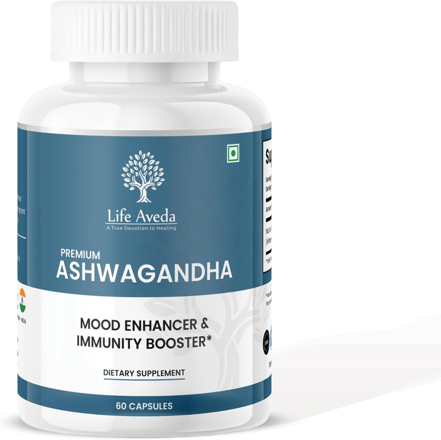 Aveda Ashwagandha Capsules - 500mg, 60 Count - Natural Herbal Supplement for Adults - 1-Month Supply