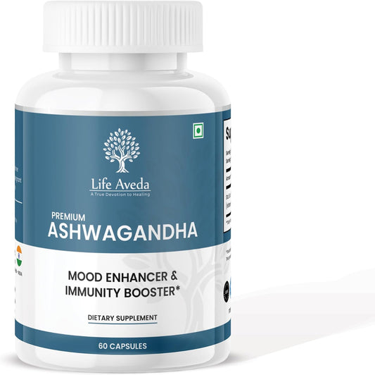 Aveda Ashwagandha Capsules - 500mg, 60 Count - Natural Herbal Supplement for Adults - 1-Month Supply