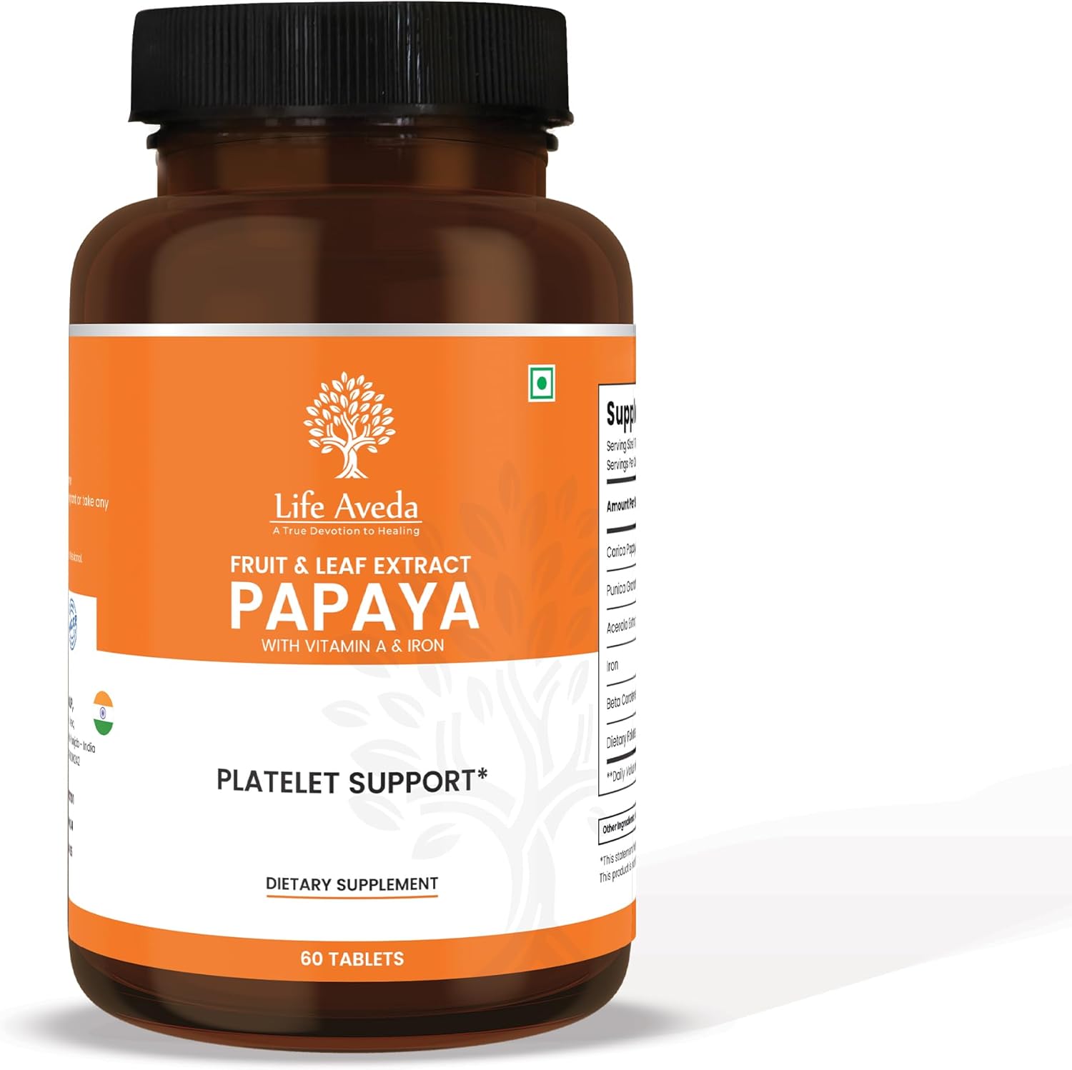 Aveda Papaya Fruit and Leaf Extract Tablets for Blood Platelets and Bone Marrow - 60 Count