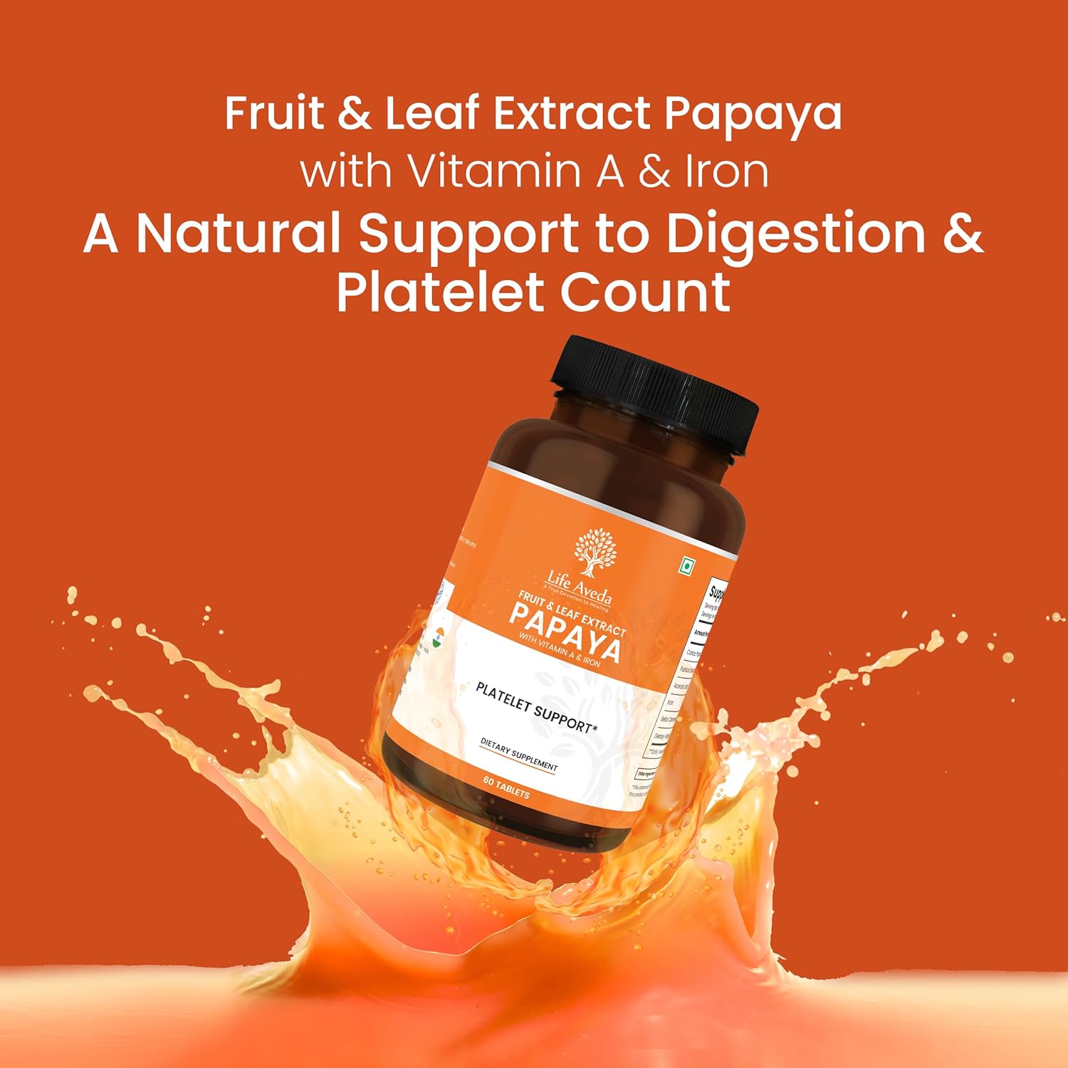 Aveda Papaya Fruit and Leaf Extract Tablets for Blood Platelets and Bone Marrow - 60 Count