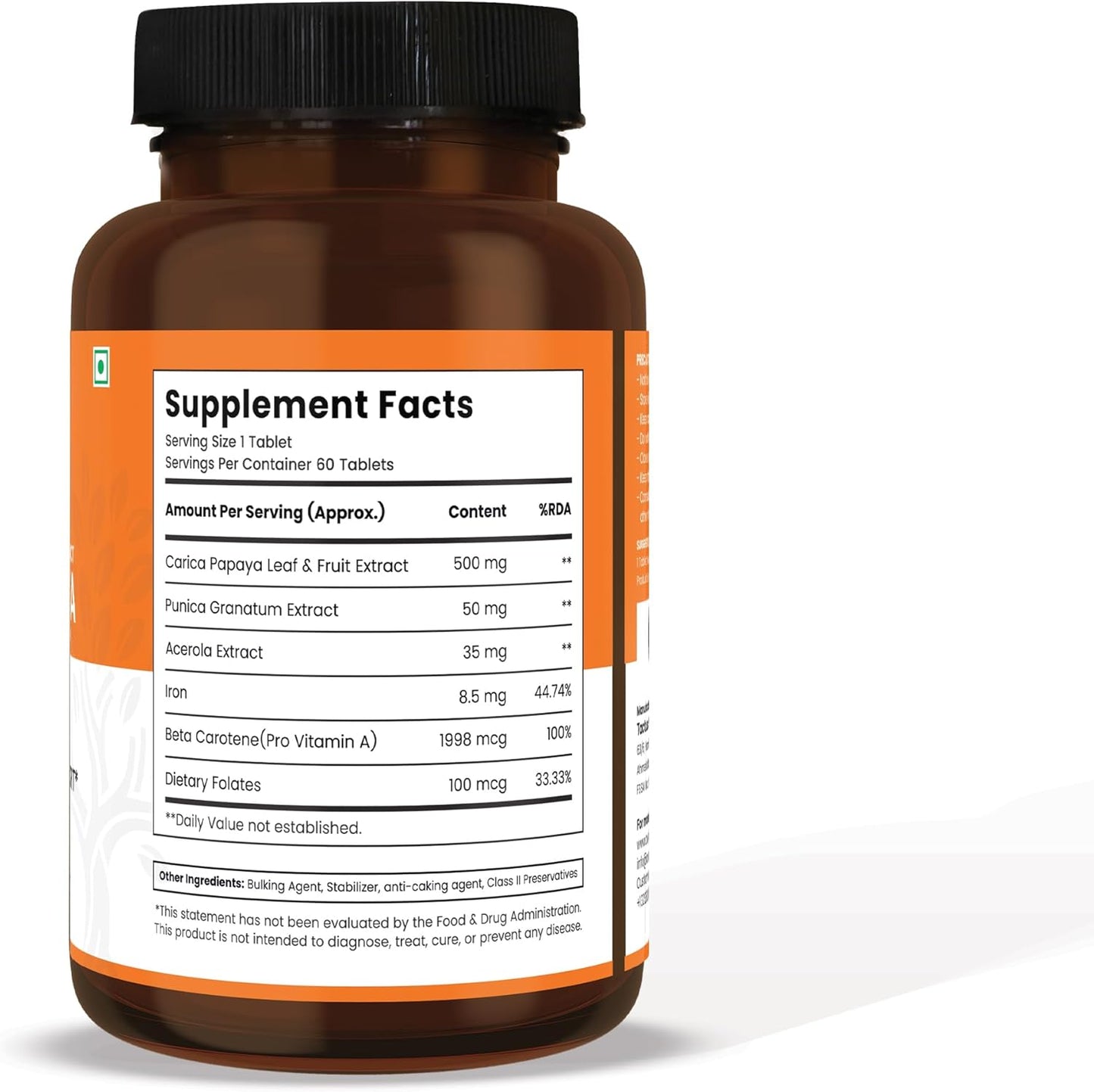 Aveda Papaya Fruit and Leaf Extract Tablets for Blood Platelets and Bone Marrow - 60 Count