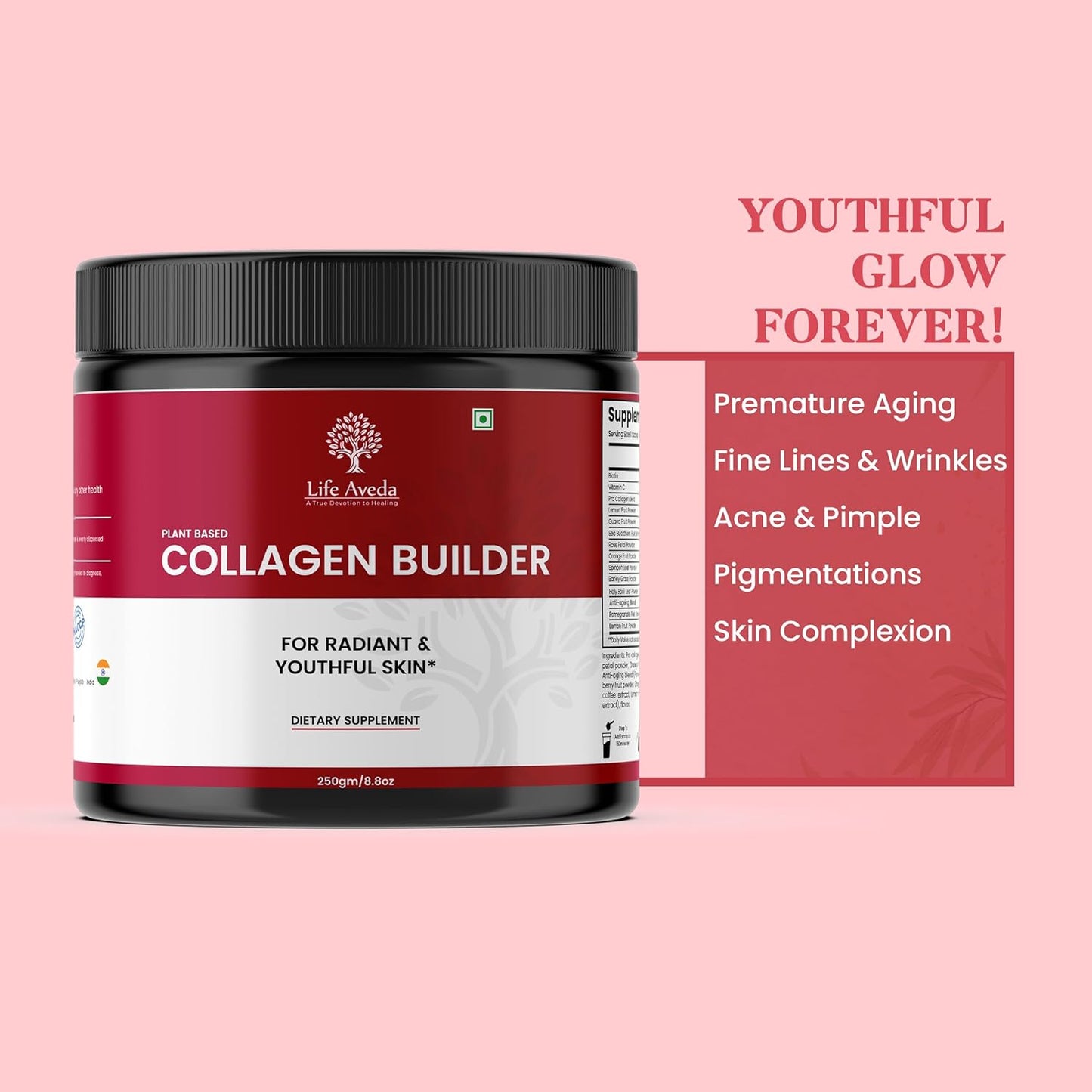 Aveda Plant Based Collagen Builder Powder - Orange Flavor with Biotin and Vitamin C for Skin Radiance and Youthful Glow - 250g