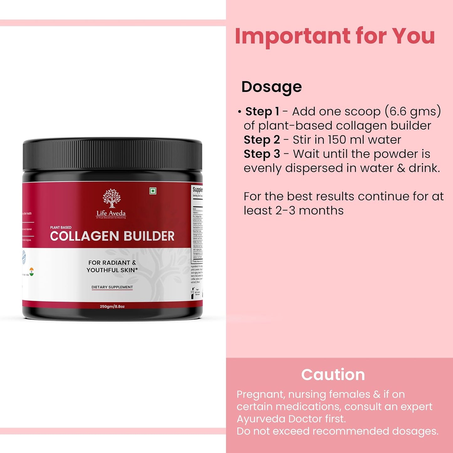 Aveda Plant Based Collagen Builder Powder - Orange Flavor with Biotin and Vitamin C for Skin Radiance and Youthful Glow - 250g