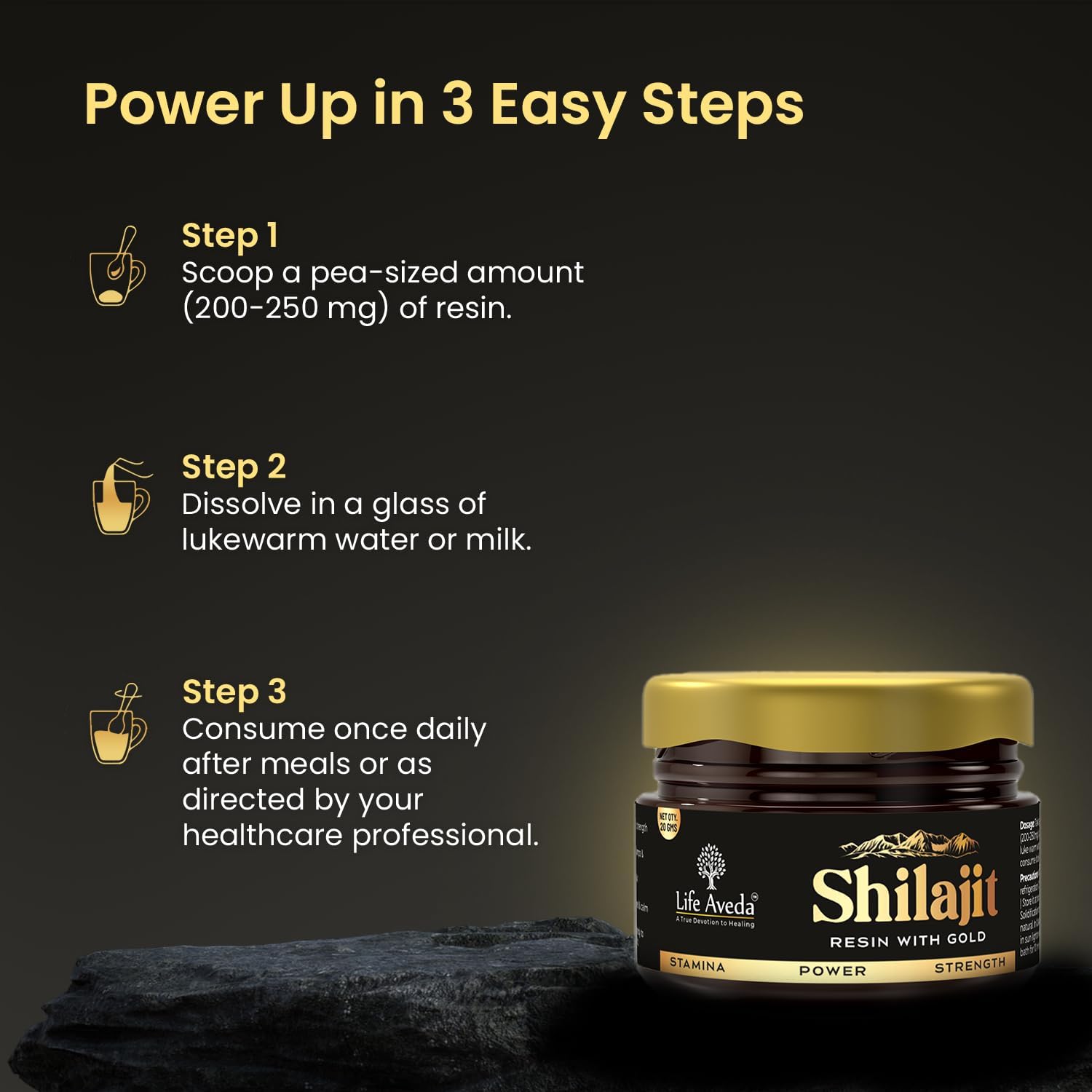 Aveda Shilajit Resin with Gold Boosts Stamina - 20 GM - Himalayan Shilajit Fulvic & Humic Acid