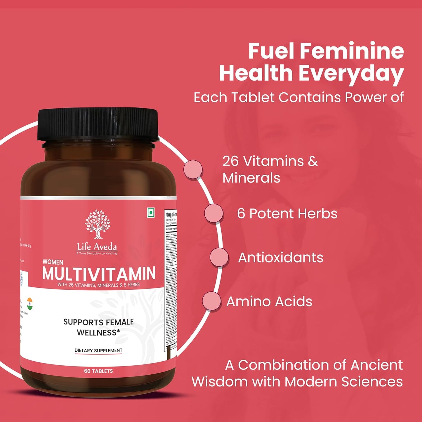 Aveda Women's Daily Multivitamin with Essential Vitamins and Minerals - 60 Capsules