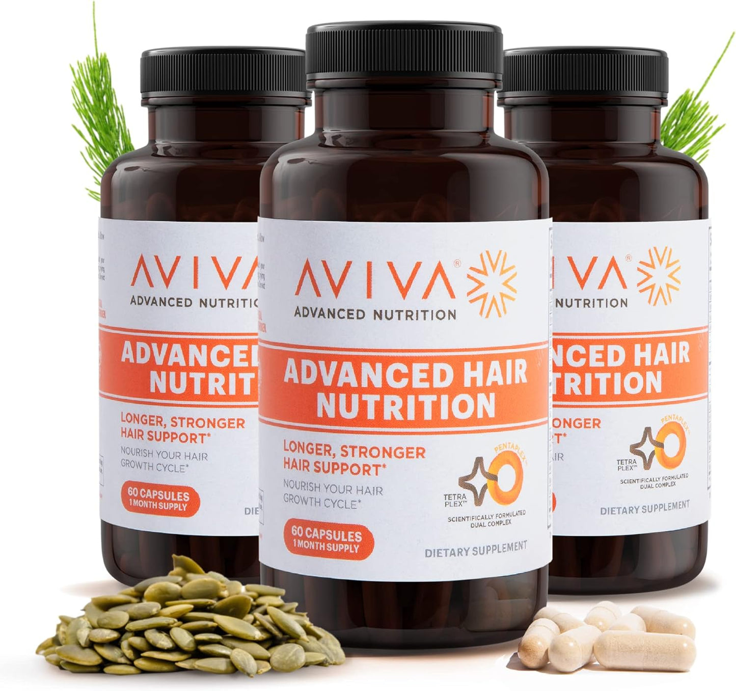 AVIVA Hair Growth Vitamins - Advanced Nutrition Supplement for Voluminous Tresses with Biotin, Essential Oils, and Nutrients - 180 Capsules
