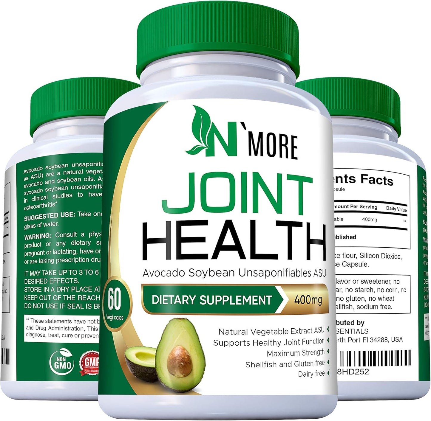 Avocado Soybean Unsaponifiables Joint Health Supplement 400 mg - Non-GMO, Dairy, Gluten & Shellfish Free - 60 Day Supply