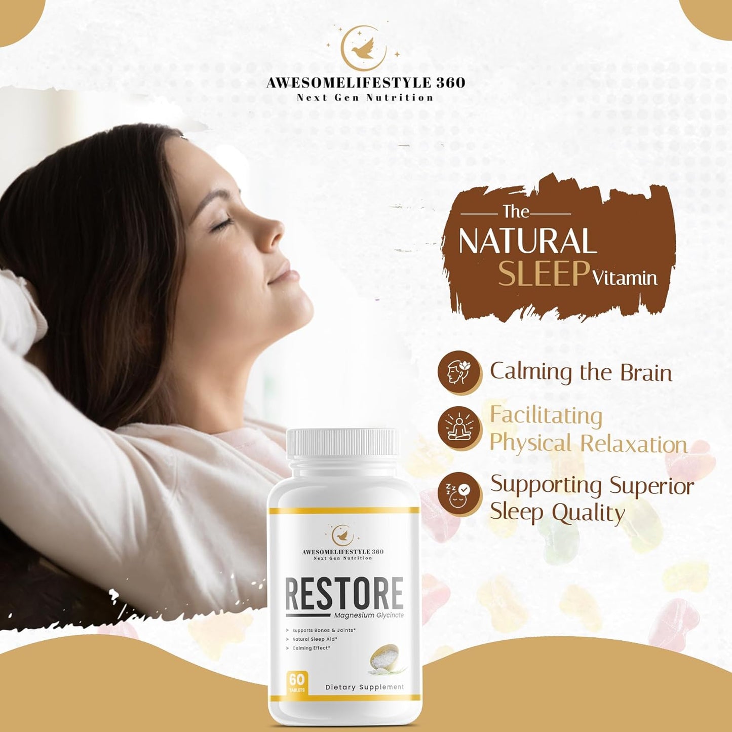 Awesomelifestyle360 Next Gen Nutrition Magnesium Glycinate Sleep Aid Tablets - Supports Brain, Bones, Joints