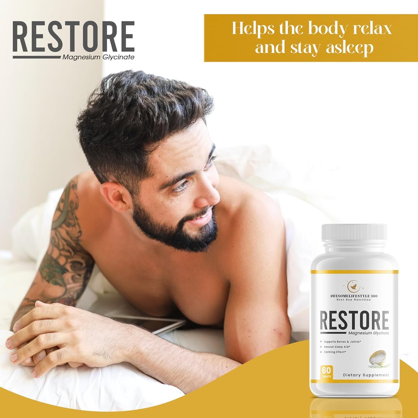 Awesomelifestyle360 Next Gen Nutrition Magnesium Glycinate Sleep Aid Tablets - Supports Brain, Bones, Joints