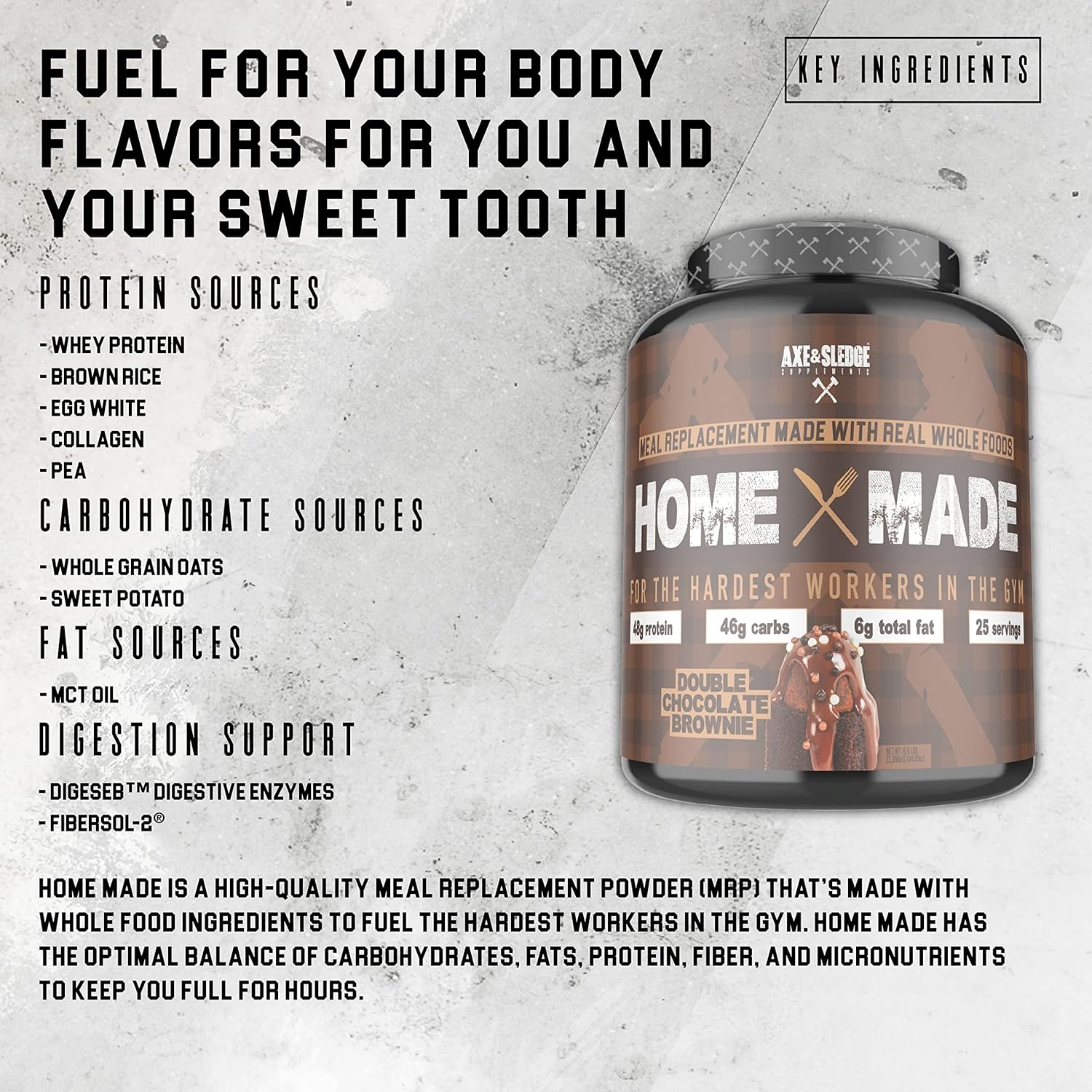 Axe & Sledge Homemade Meal Replacement Powder with Digestive Enzymes, Protein, Carbs, Fats - Peanut Butter Cookie Flavor (25 Servings)