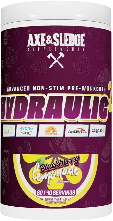 Axe & Sledge Hydraulic Stimulant-Free Pump Pre-Workout Powder - BlackBerry Lemonade, 40 Servings
