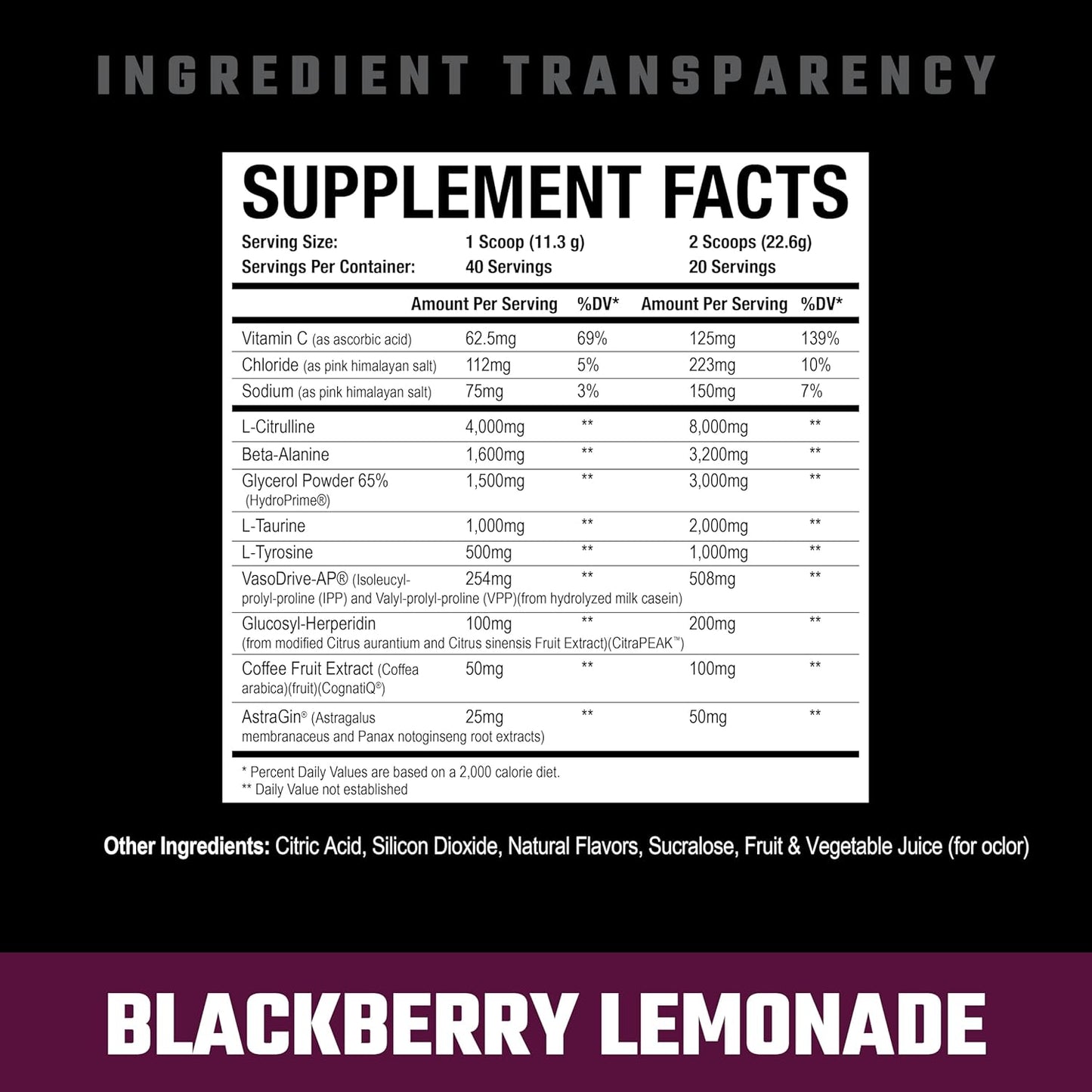 Axe & Sledge Hydraulic Stimulant-Free Pump Pre-Workout Powder - BlackBerry Lemonade, 40 Servings