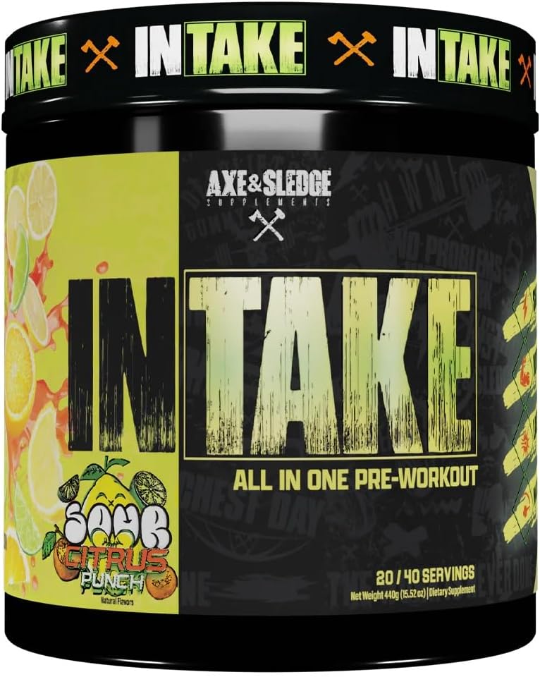 Axe & Sledge Intake Pre-Workout Supplement, Sour Citrus Punch Flavor, Available in 20 or 40 Servings