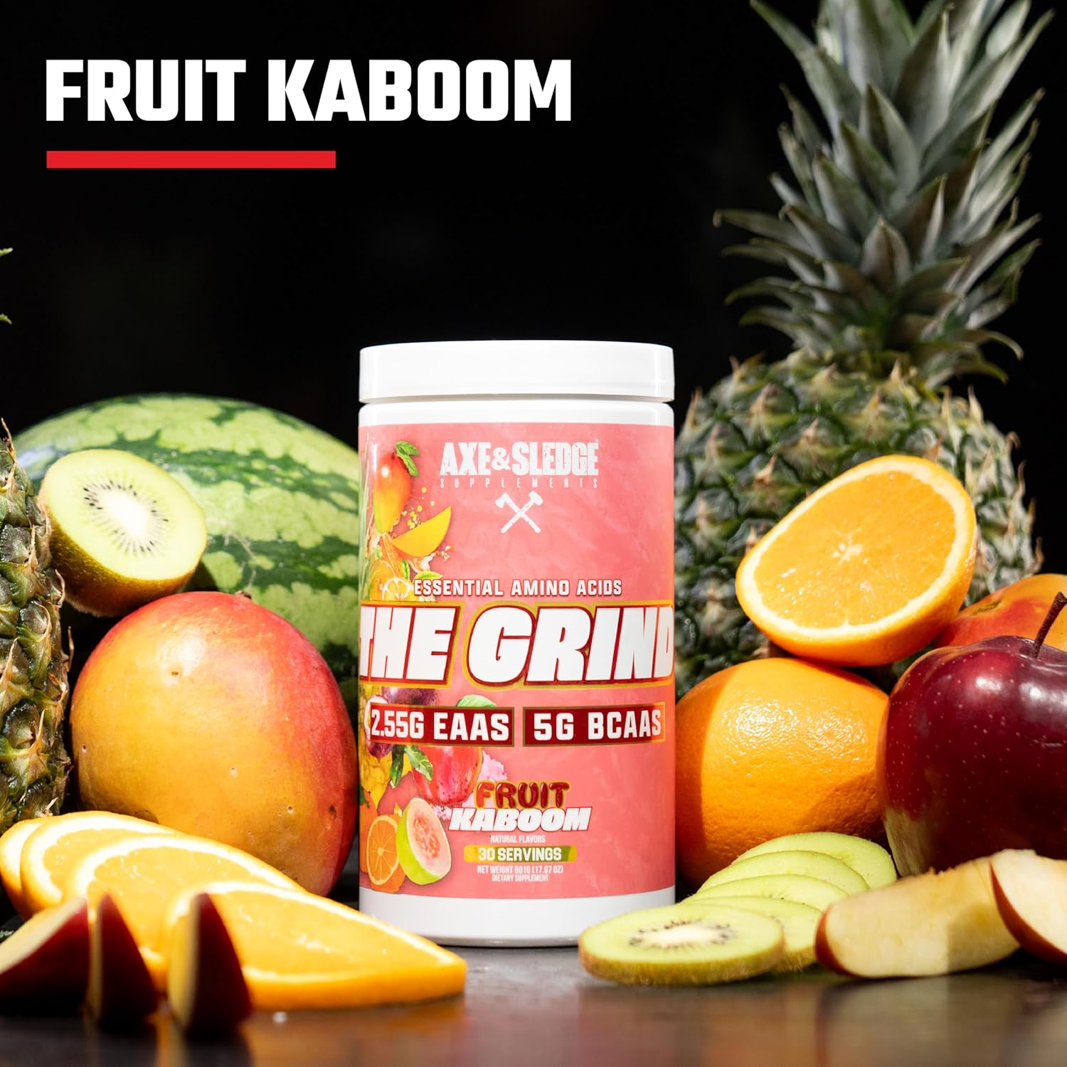 Axe & Sledge The Grind Amino Acids Supplement, 30 Servings - Fruit Kaboom Flavor, Essential BCAAs