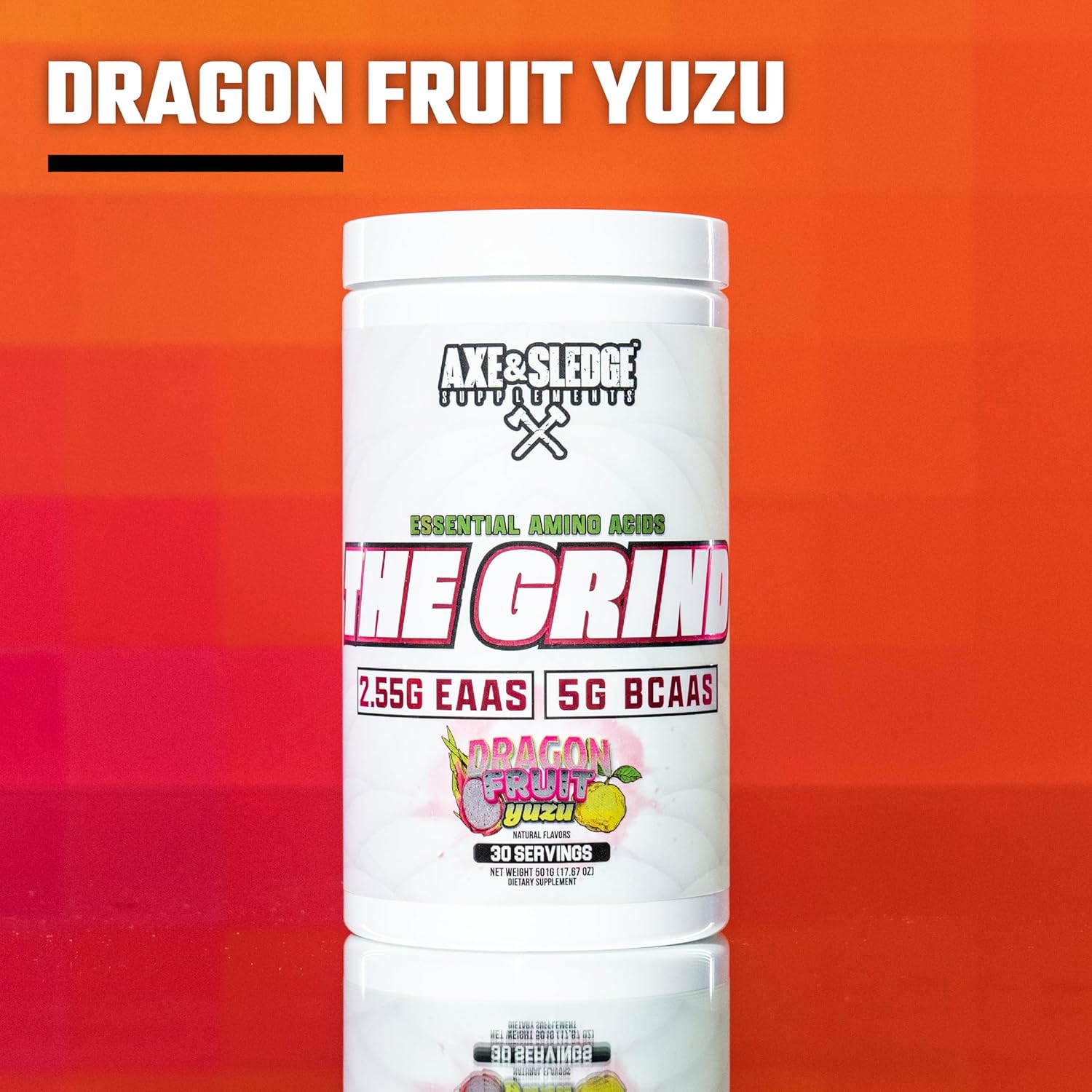 Axe & Sledge The Grind BCAA Essential Amino Acids Supplement, 30 Servings Dragon Fruit Yuzu Flavor