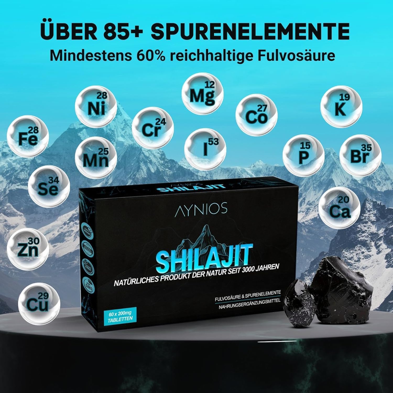 AYNIOS Pure Himalayan Shilajit Dry Drops Tablets - 100% Natural Grade A Supplement for Energy, Metabolism & Immune Support - High Potency with Clean Trace Minerals & Fulvic Acid - Men & Women.