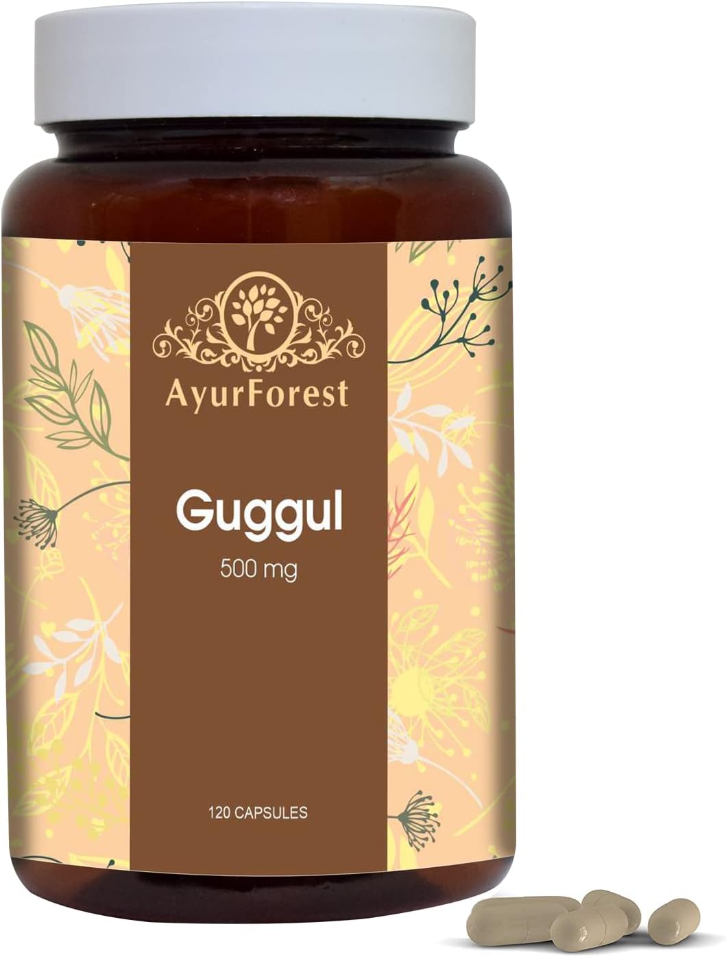 AYURFOREST Guggul Vegie Capsules: Arjuna Extract, 120 Count, 1000 mg - Herbal Supplement