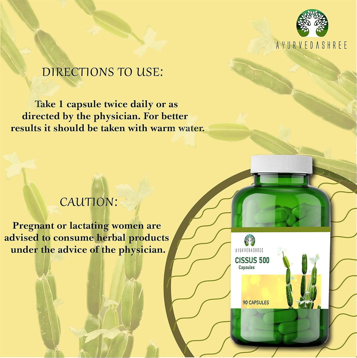 AyurvedaShree Asthishrunkala Powder Capsules - Natural Cissus Quadrangularis Supplement - 90 Capsules, 500mg