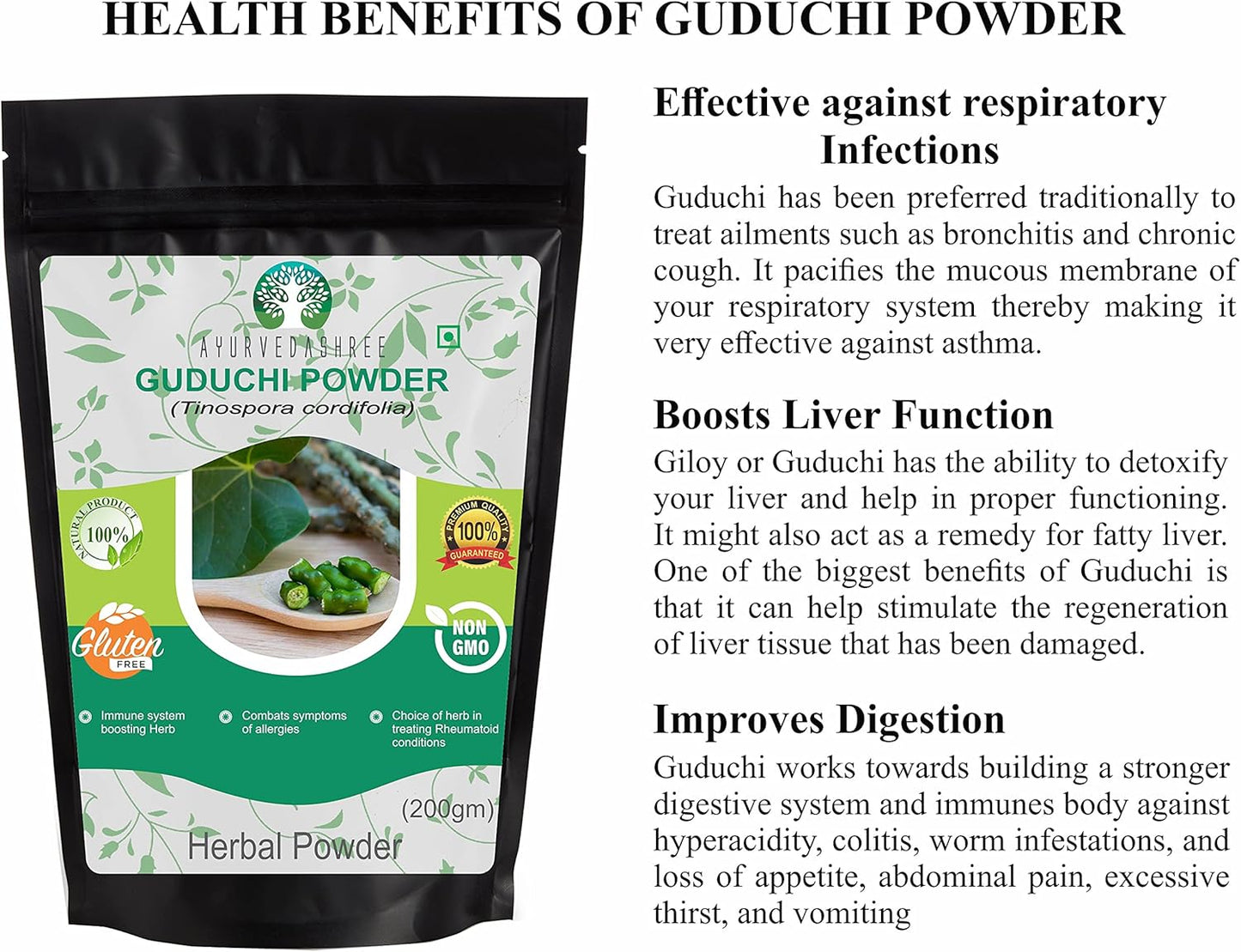 Ayurvedashree Guduchi Powder 200g - Pure Giloy Powder for Immune Support - Tinospora Cordifolia - Non GMO - Gluten Free - 100% Natural