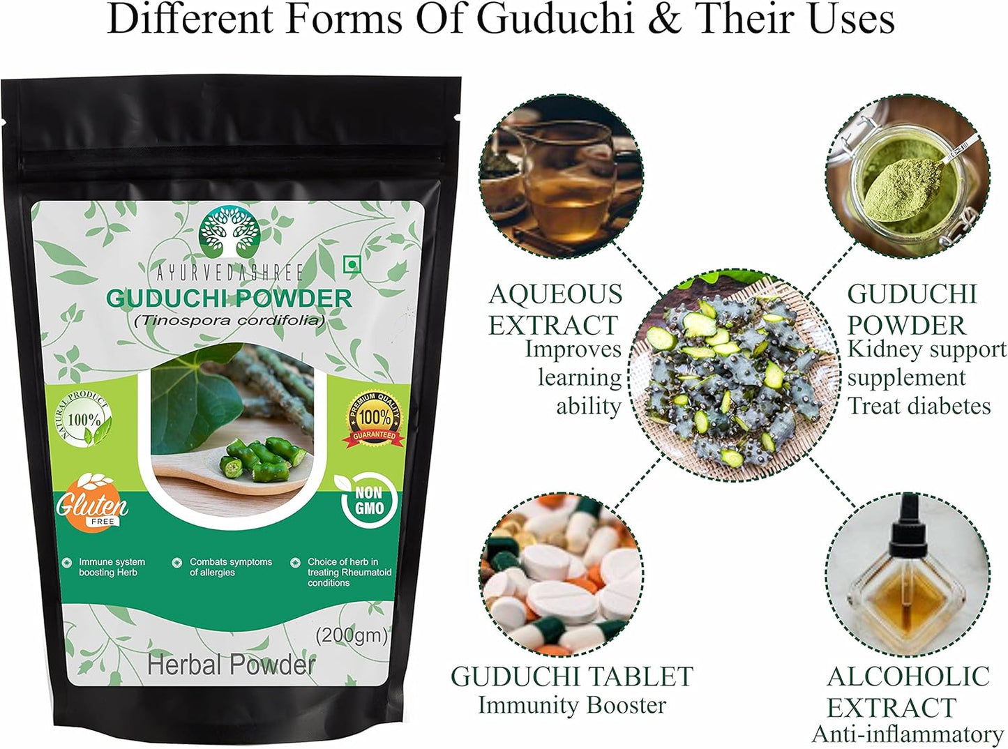 Ayurvedashree Guduchi Powder 200g - Pure Giloy Powder for Immune Support - Tinospora Cordifolia - Non GMO - Gluten Free - 100% Natural
