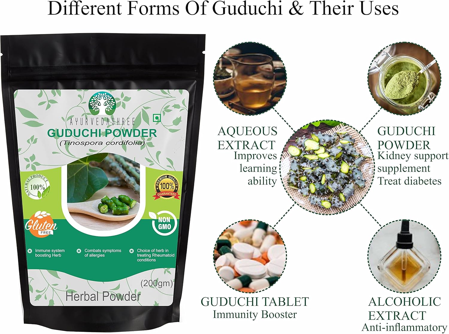 Ayurvedashree Guduchi Powder 200g - Pure Giloy Powder for Immune Support - Tinospora Cordifolia - Non GMO - Gluten Free - 100% Natural