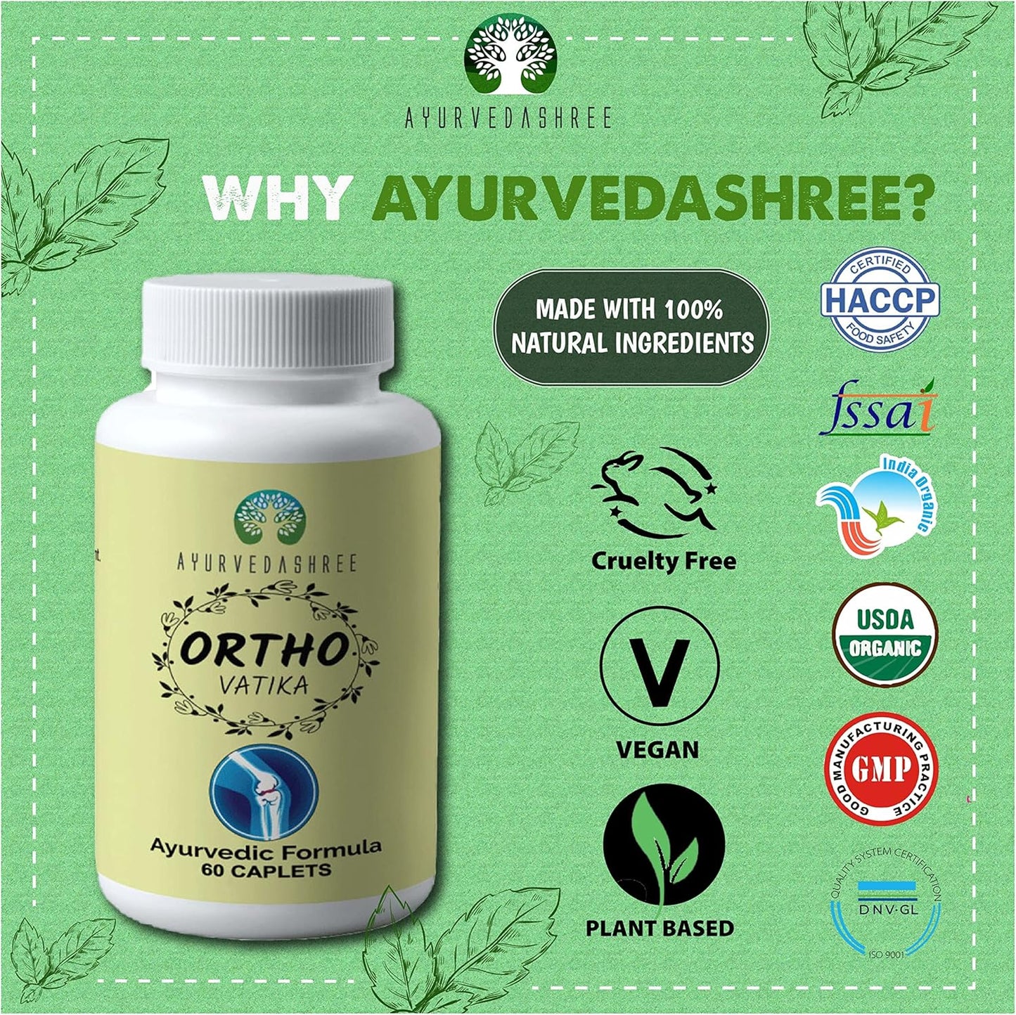 AYURVEDASHREE Ortho Vatika 60 Caplets - Joint Support with Boswellia Serrata & Omega-3 - 1000 MG Caplets
