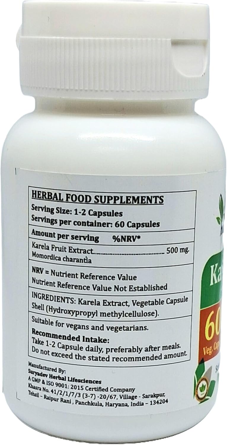 Ayurvedic Bitter Melon Forte Capsules 500mg - 60 Veg Capsules | Momordica Charantia Extract for Men and Women | Herbal Supplement - 10:1 Forte Ratio (1 Bottle)