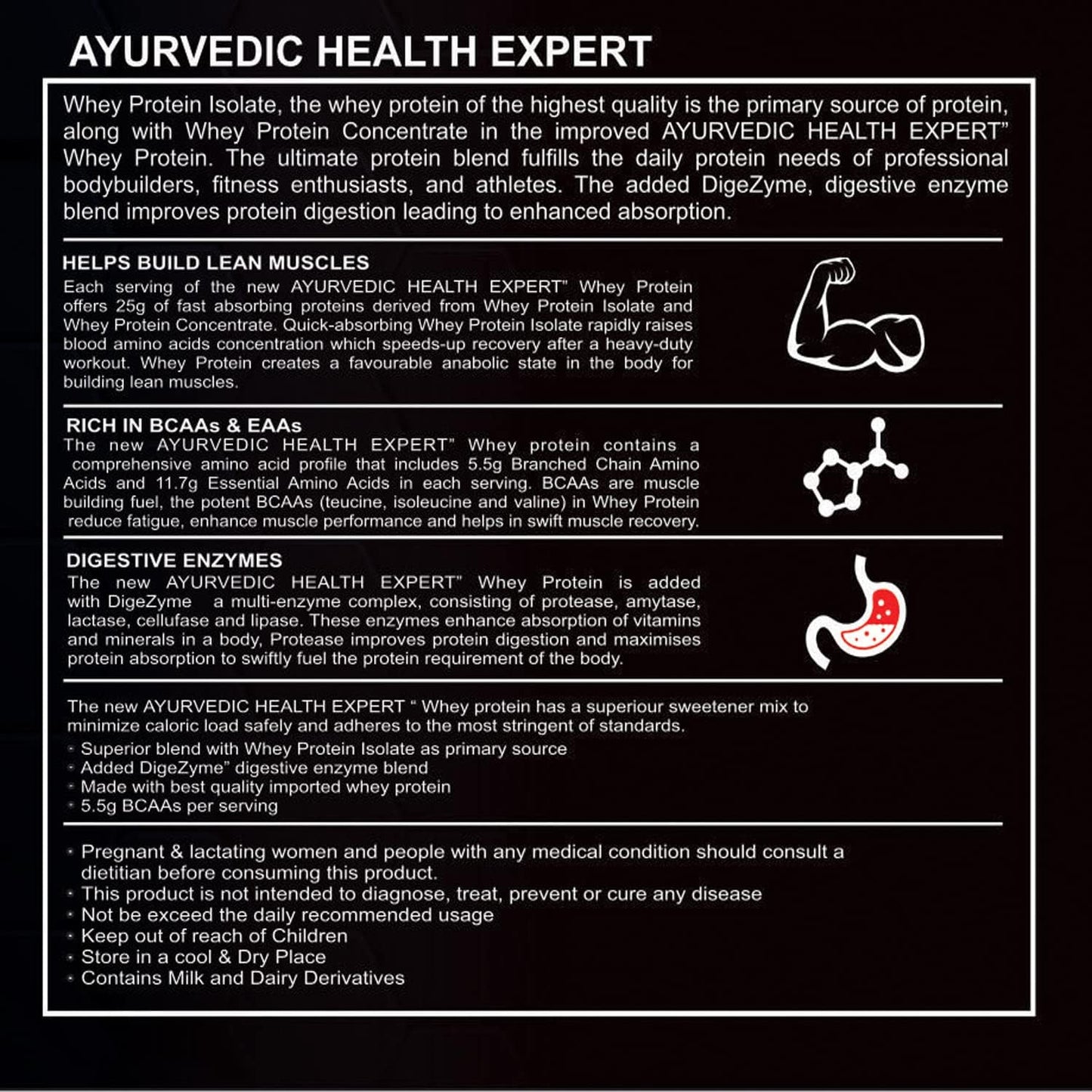 AYURVEDIC GH Whey Protein Powder for Muscle Mass Gains - Chocolate Flavor, 2.2lbs