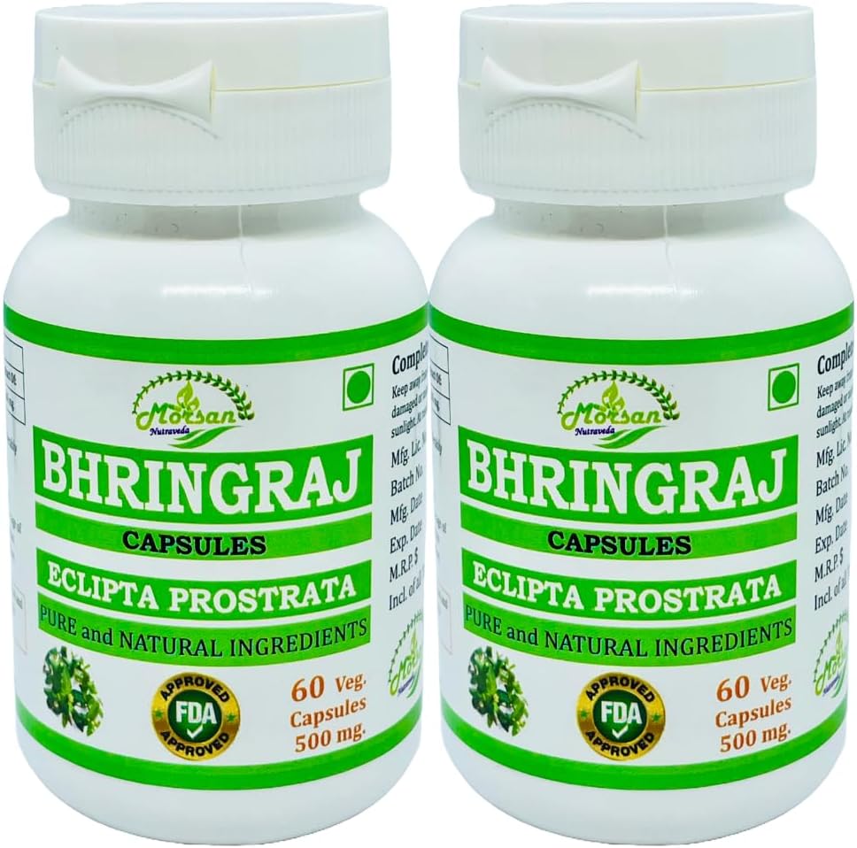 Ayurvedic Herbal Supplement Bhringraj Capsules for Men and Women - 500 mg Natural Eclipta Prostrata Extract - 60 Veggie Capsules x 2 Packs