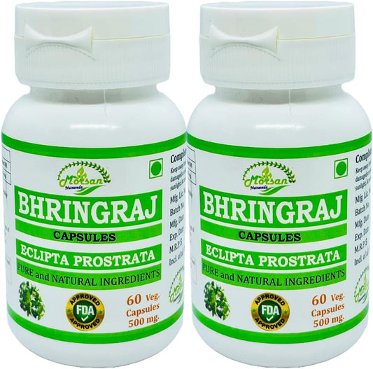 Ayurvedic Herbal Supplement Bhringraj Capsules for Men and Women - 500 mg Natural Eclipta Prostrata Extract - 60 Veggie Capsules x 2 Packs
