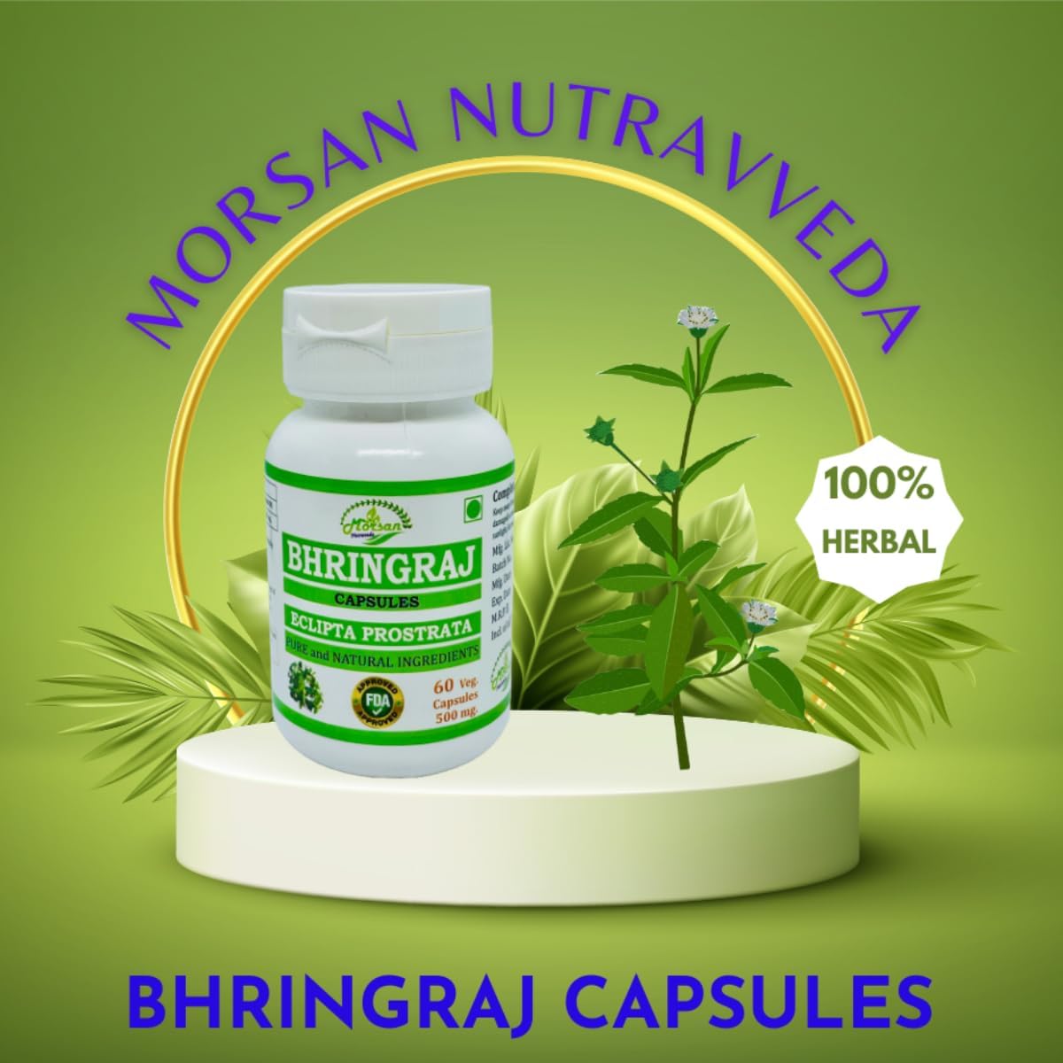 Ayurvedic Herbal Supplement Bhringraj Capsules for Men and Women - 500 mg Natural Eclipta Prostrata Extract - 60 Veggie Capsules x 2 Packs