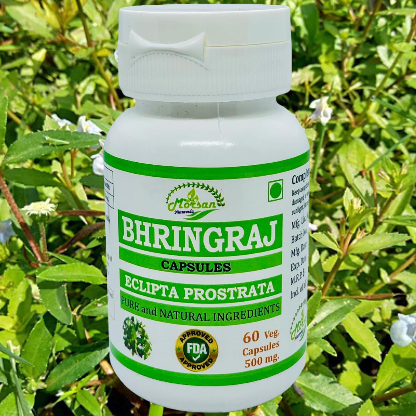 Ayurvedic Herbal Supplement Bhringraj Capsules for Men and Women - 500 mg Natural Eclipta Prostrata Extract - 60 Veggie Capsules x 2 Packs