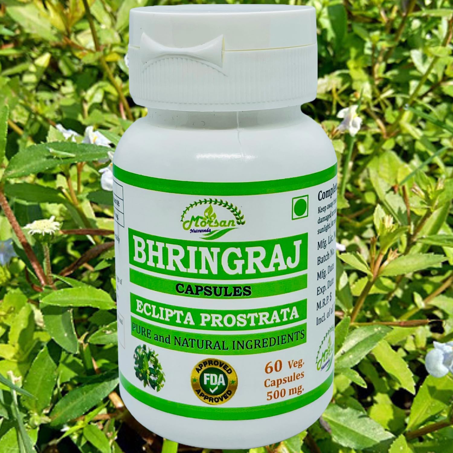 Ayurvedic Herbal Supplement Bhringraj Capsules for Men and Women - 500 mg Natural Eclipta Prostrata Extract - 60 Veggie Capsules x 2 Packs
