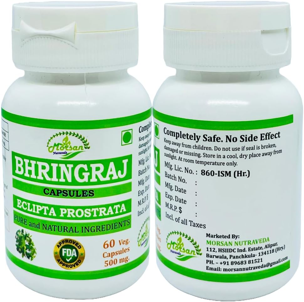 Ayurvedic Herbal Supplement Bhringraj Capsules for Men and Women - 500 mg Natural Eclipta Prostrata Extract - 60 Veggie Capsules x 2 Packs