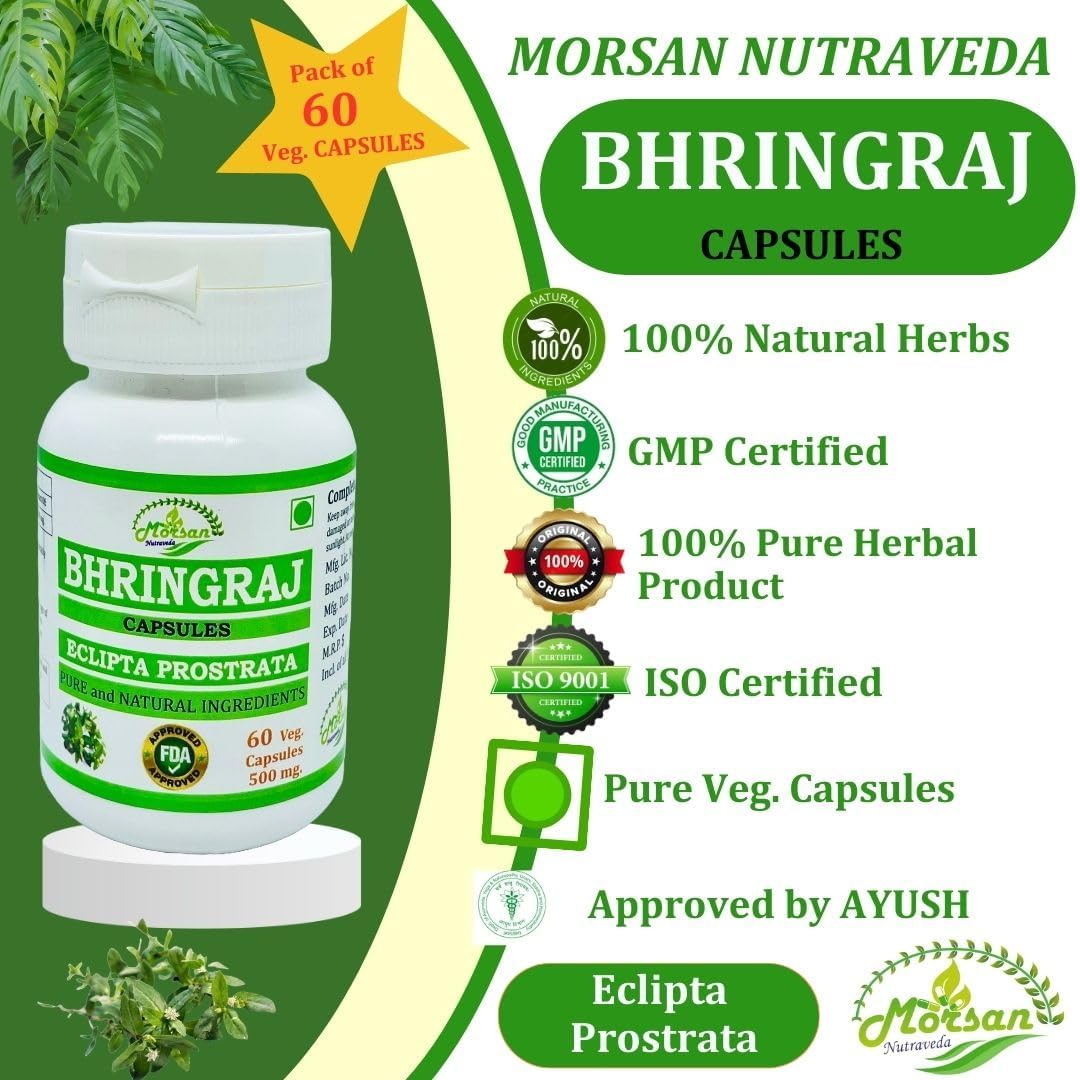 Ayurvedic Herbal Supplement Bhringraj Capsules for Men and Women - 500 mg Natural Eclipta Prostrata Extract - 60 Veggie Capsules x 2 Packs