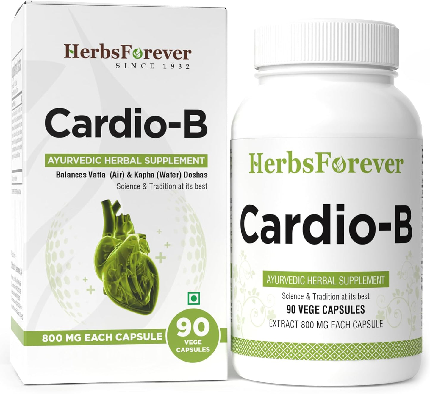 Ayurvedic Herbal Supplement for Heart Health - 90 Vege Capsules 800 Mg - Herbsforever Cardio-B