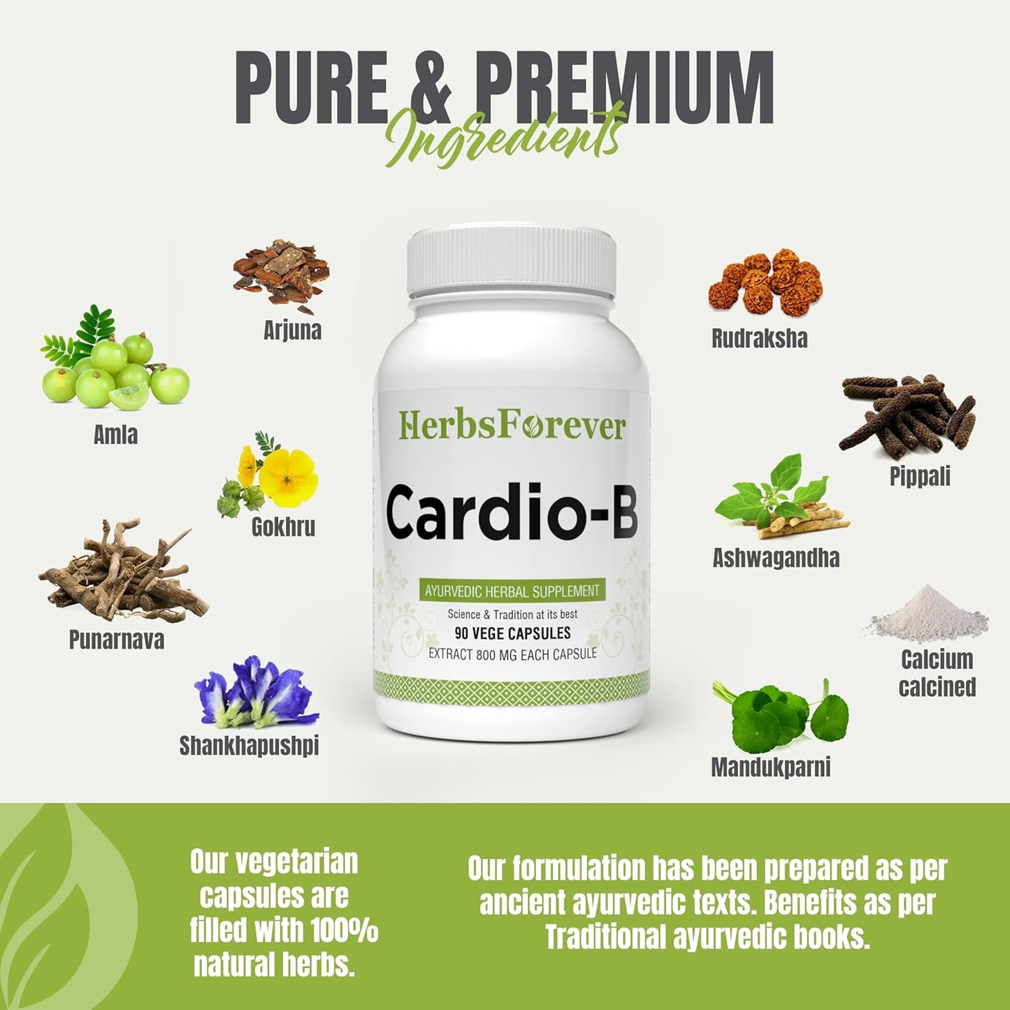 Ayurvedic Herbal Supplement for Heart Health - 90 Vege Capsules 800 Mg - Herbsforever Cardio-B