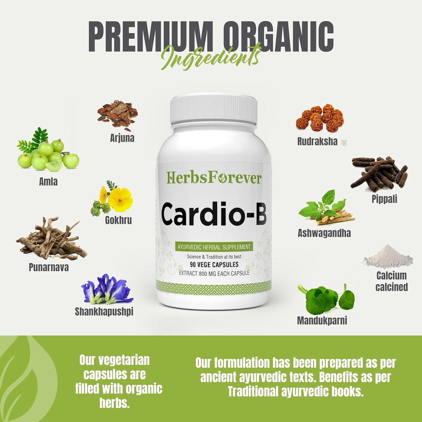 Ayurvedic Herbal Supplement for Heart Health - 90 Vege Capsules 800 Mg - Herbsforever Cardio-B