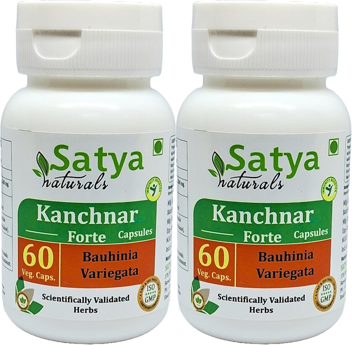 Ayurvedic Kanchnar Forte Capsules 500mg - Men & Women Herbal Supplement - 2 Bottles of 60 Veg Capsules - Satya Naturals