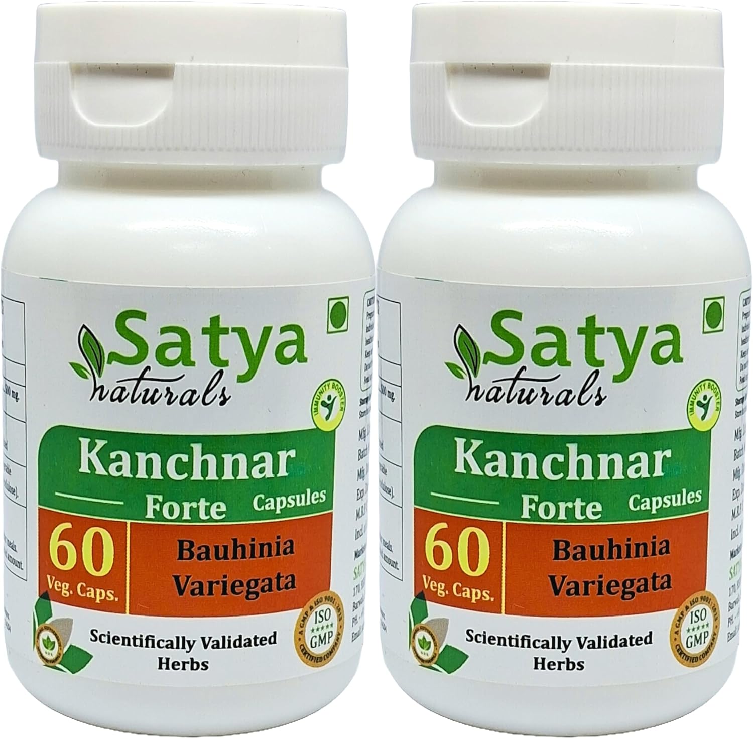 Ayurvedic Kanchnar Forte Capsules 500mg - Men & Women Herbal Supplement - 2 Bottles of 60 Veg Capsules - Satya Naturals