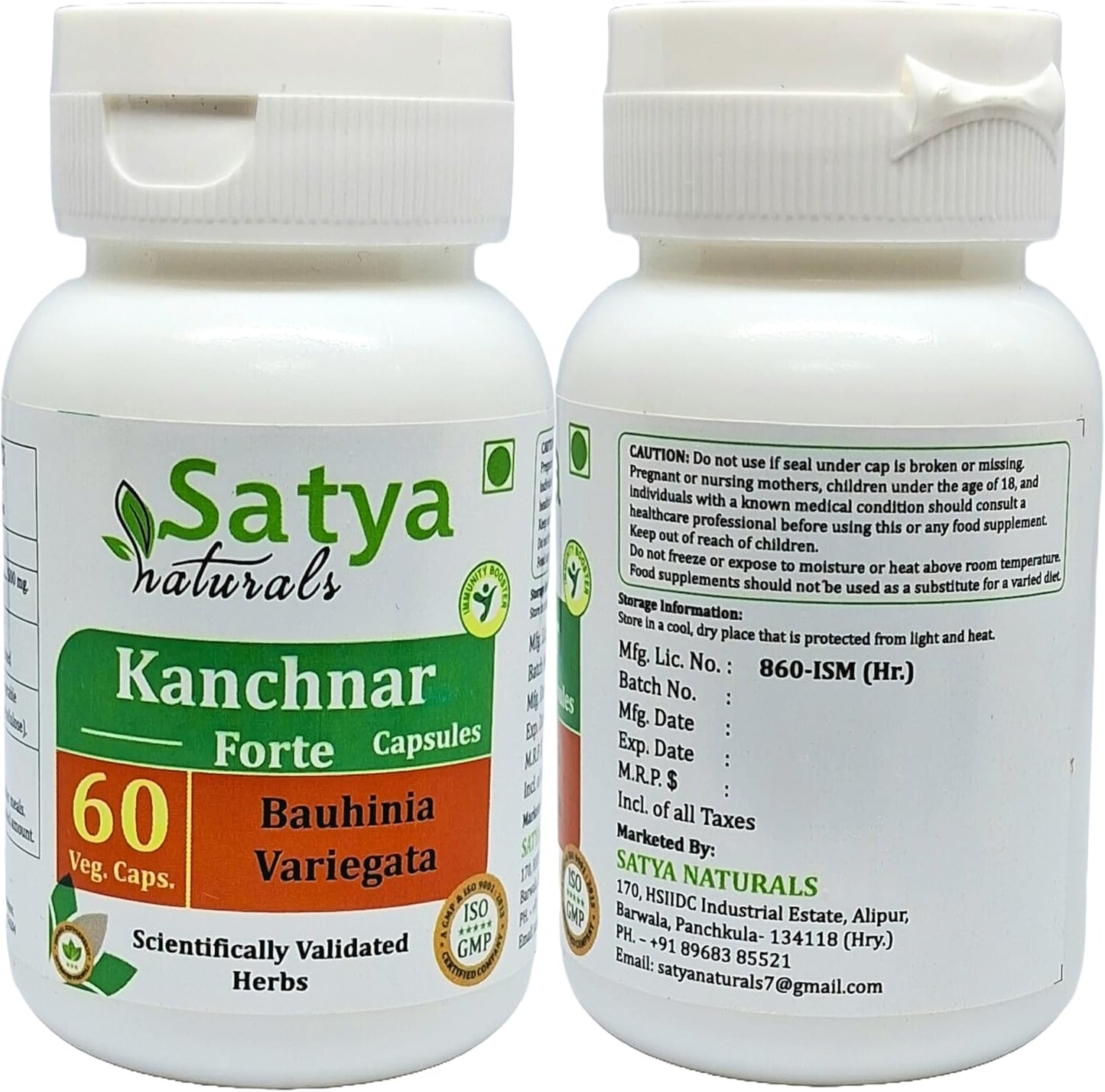 Ayurvedic Kanchnar Forte Capsules 500mg - Men & Women Herbal Supplement - 2 Bottles of 60 Veg Capsules - Satya Naturals