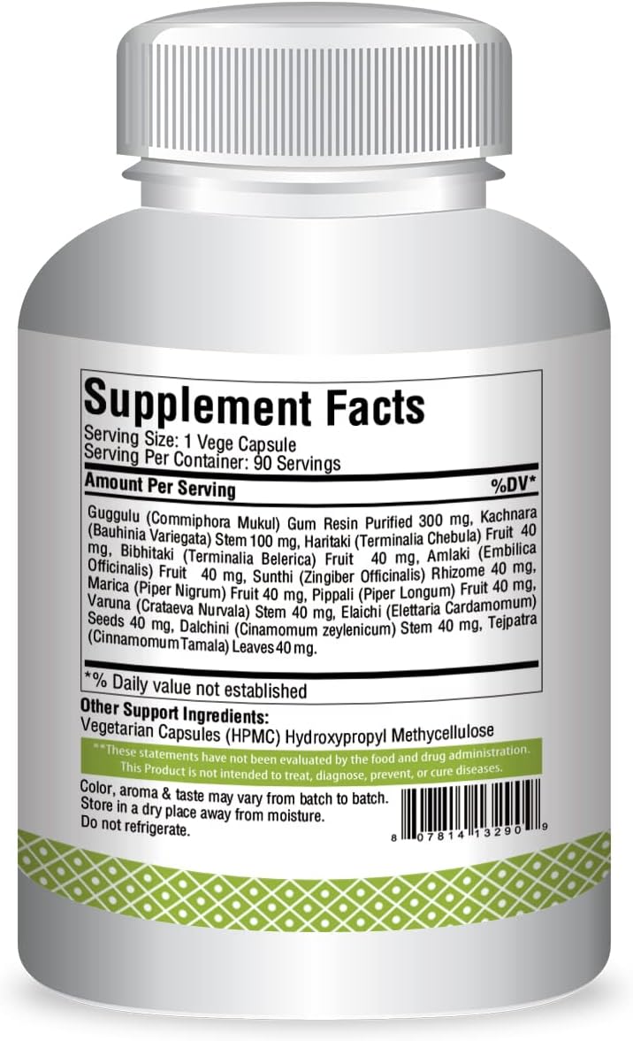 Ayurvedic Kanchnara Guggul Capsules 800mg - 90 Vege Capsules by Herbsforever