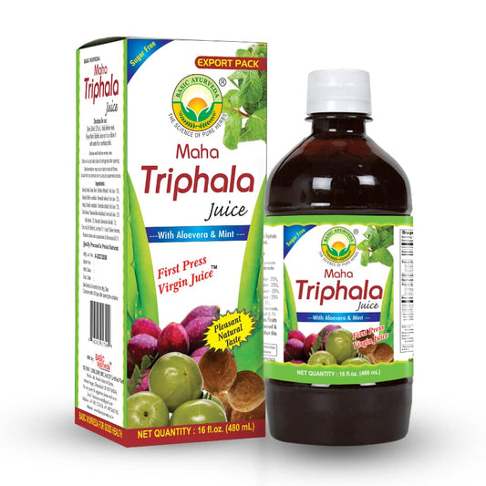 Ayurvedic Maha Triphala Juice with Aloe Vera, Mint - Vitamin C - Digestion & Gut Health - 16.23 Fl Oz