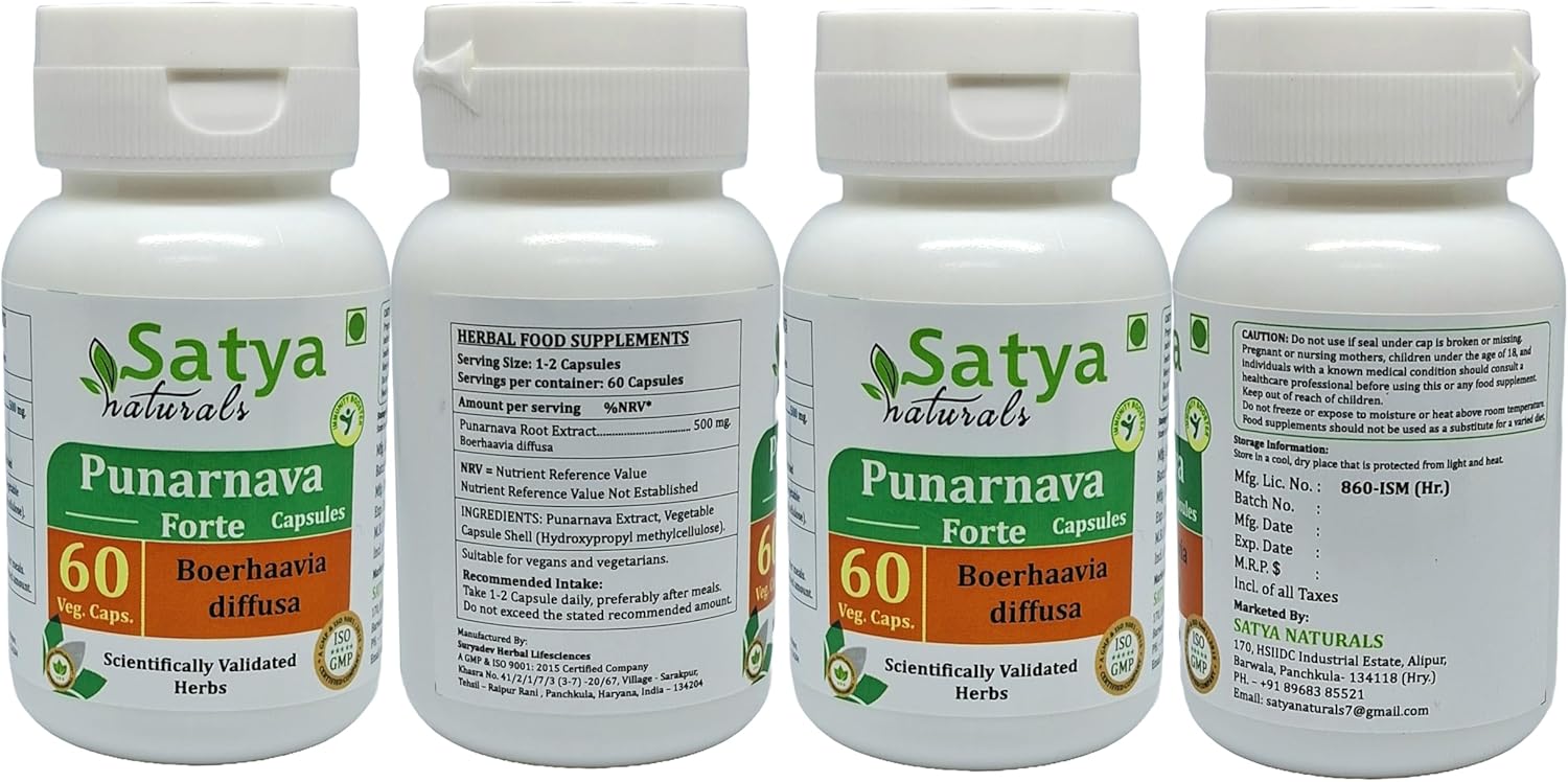 Ayurvedic Punarnava Forte Capsules 500mg - Herbal Supplement for Men and Women - 10:1 Extract - 240 Capsules Total